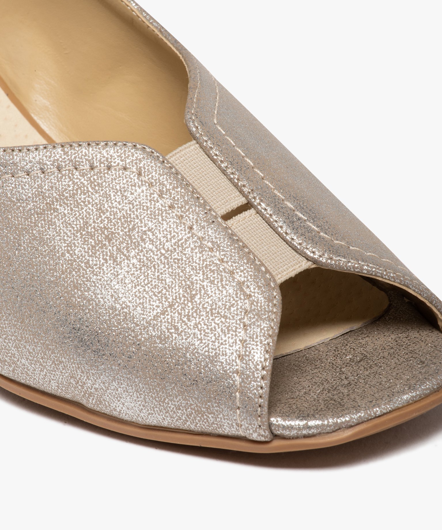 Sandales confort femme à talon dessus toile brillante or | GEMO