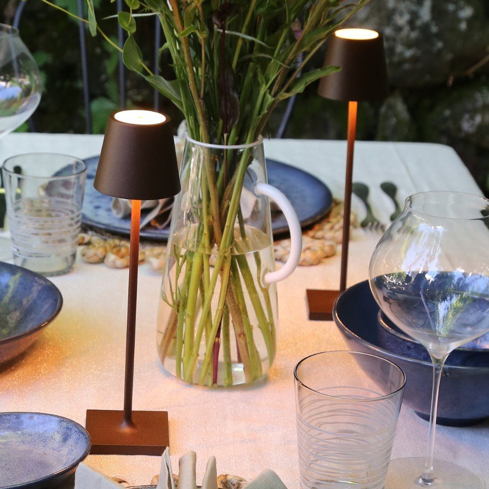 Zafferano LED Tischleuchte LED Akku Tischleuchte Poldina Micro in Rostfarbig 1,8W 142lm IP65, keine Angabe, Leuchtmittel enthalten: Ja, fest verbaut, LED, warmweiss, Tischleuchte, Nachttischlampe, Tischlampe