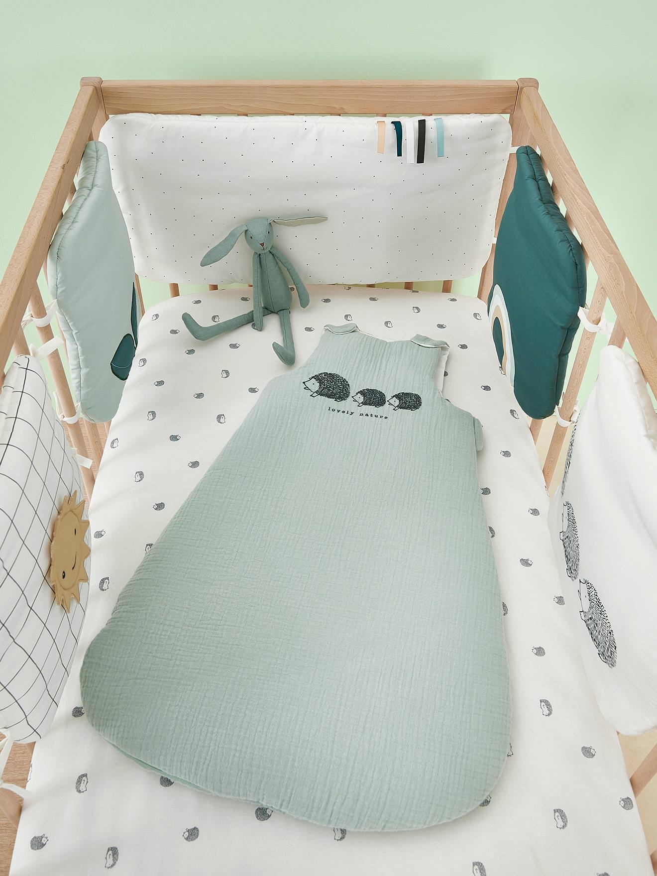 Vertbaudet Bio-Kollektion: Ärmelloser Baby Schlafsack LOVELY NATURE - grün