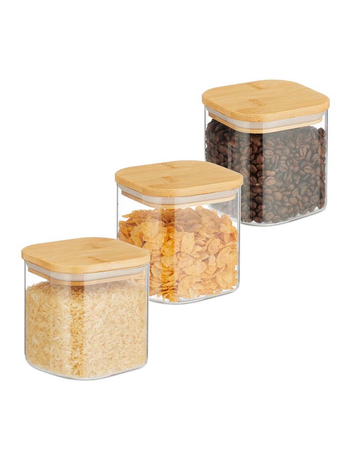 relaxdays 3 x Vorratsglas in Transparent/ Natur - 600 ml günstig kaufen onesize