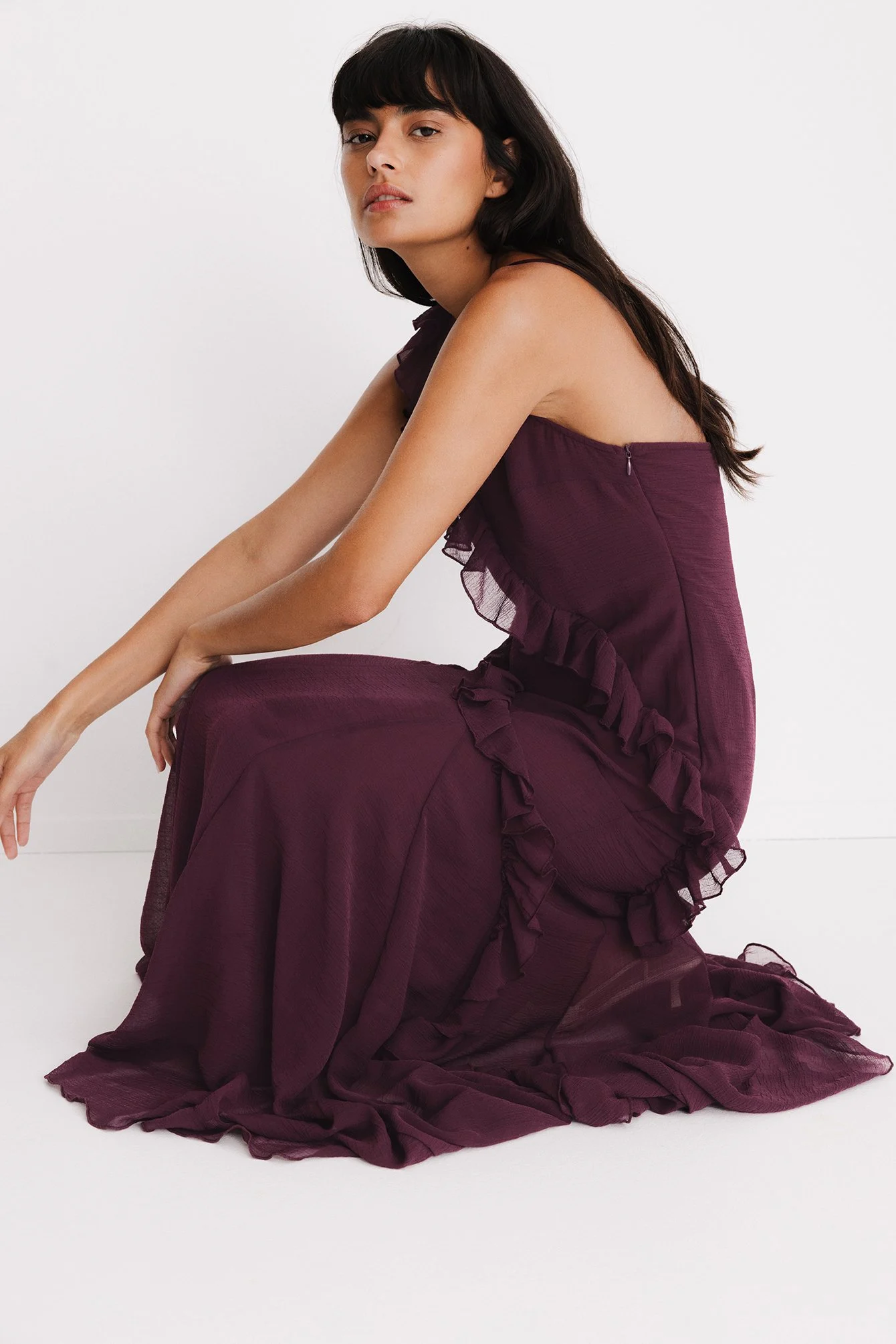Maxikleid mit Rüschenbesatz aus Chiffon