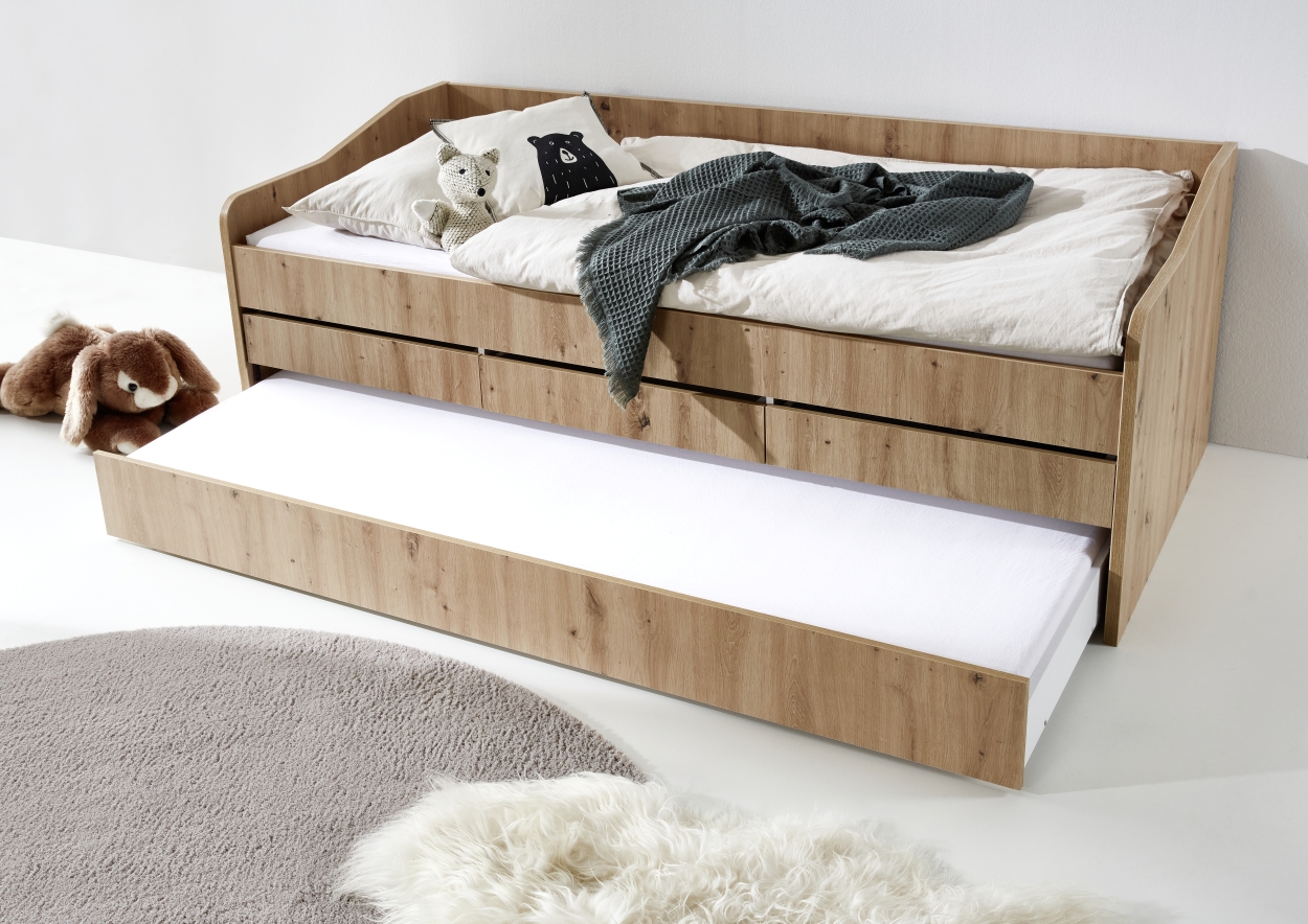 Relita Funktionsbett JILL 90x200 ohne Lattenrost, 3 Schubladen u. Bettschublade Artisan Dekor