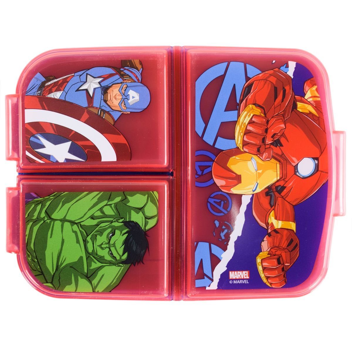 Stor Lunchbox Marvel Avengers Brotdose in Blau / Rot mit 3 Fächern und Deckel, Kunststoff, authentisches Design