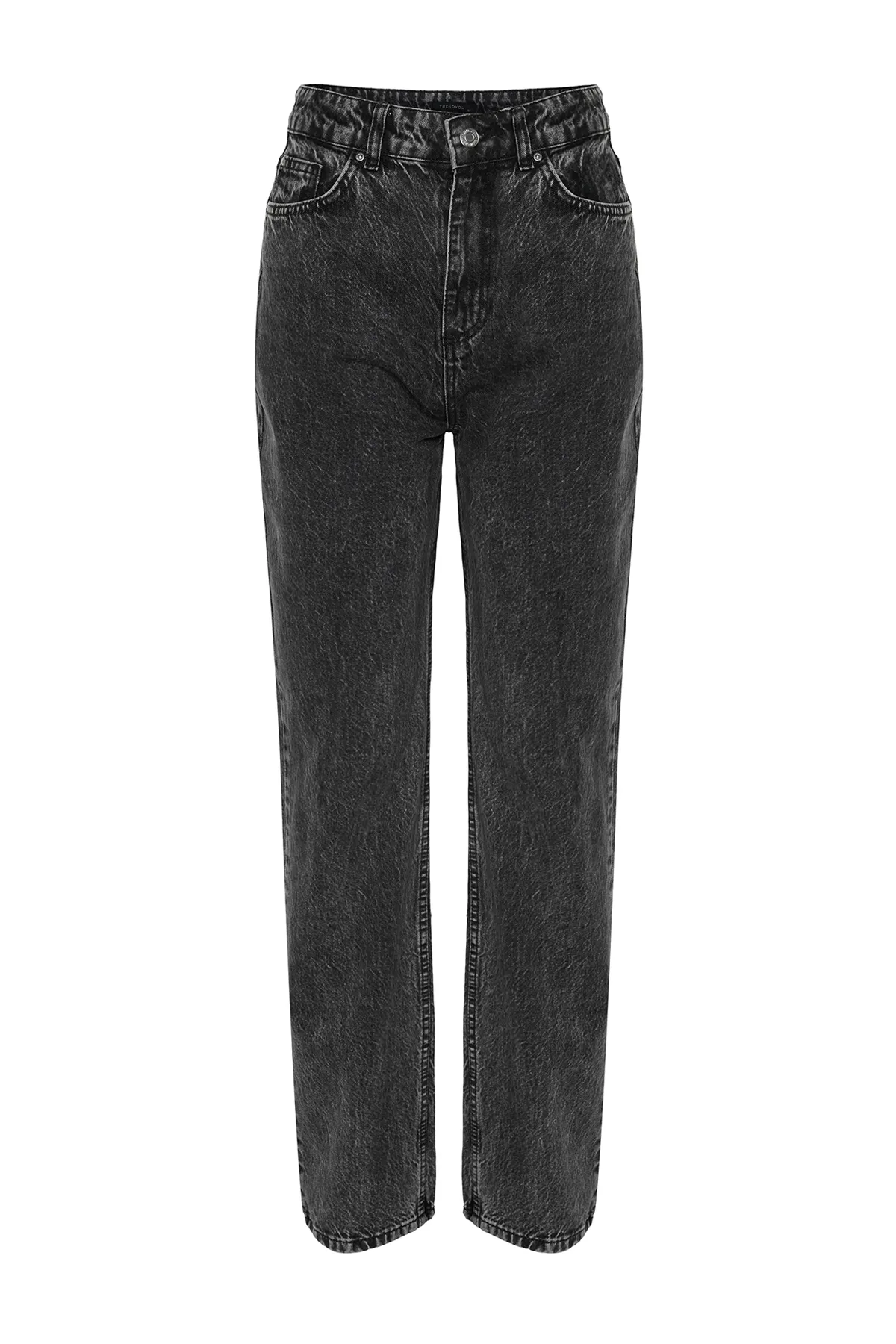 Trendyol Collection  Anthrazitfarbene Jeans mit hoher Taille und geradem Bein TWOAW24JE00173