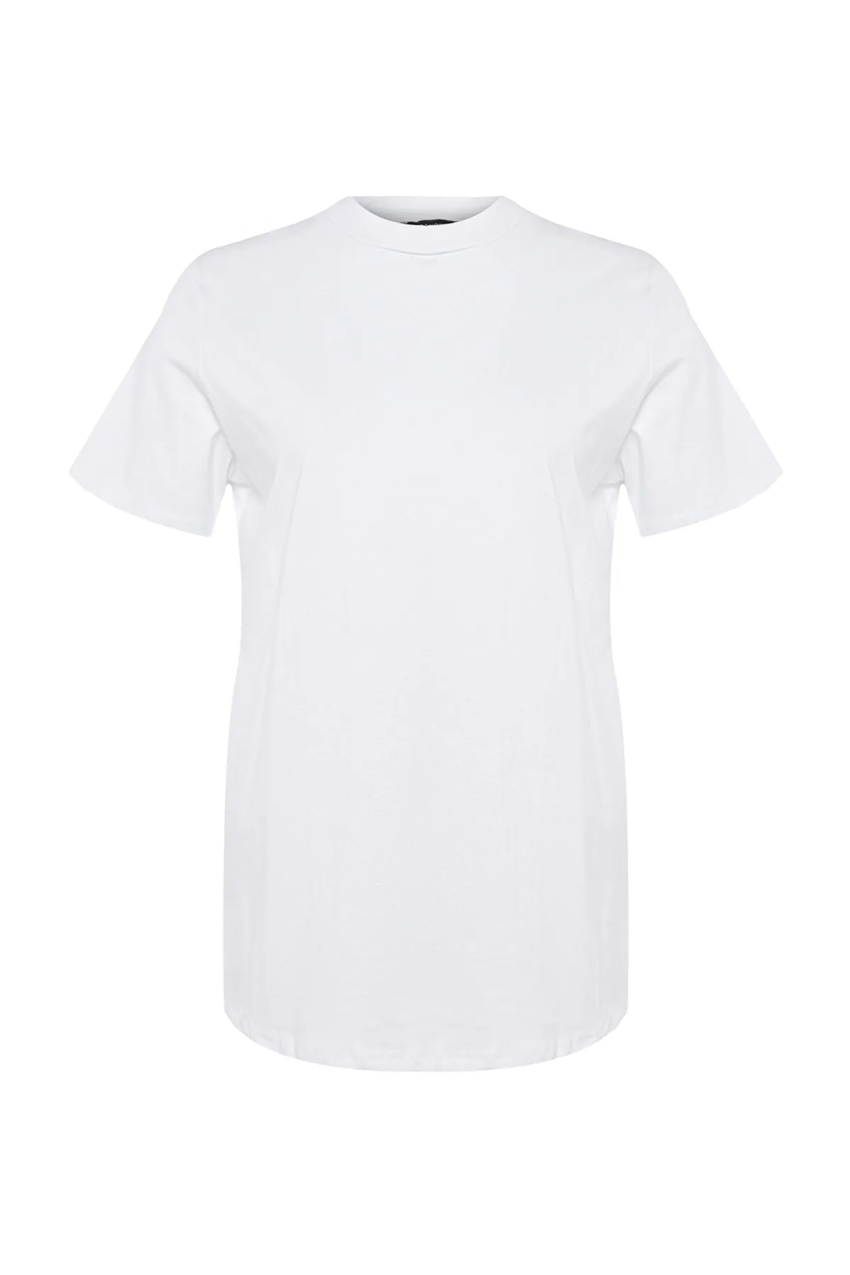 Trendyol Curve  Weißes, marineblaues Boyfriend-Strick-T-Shirt mit geripptem Kragen TBBSS23BF00019