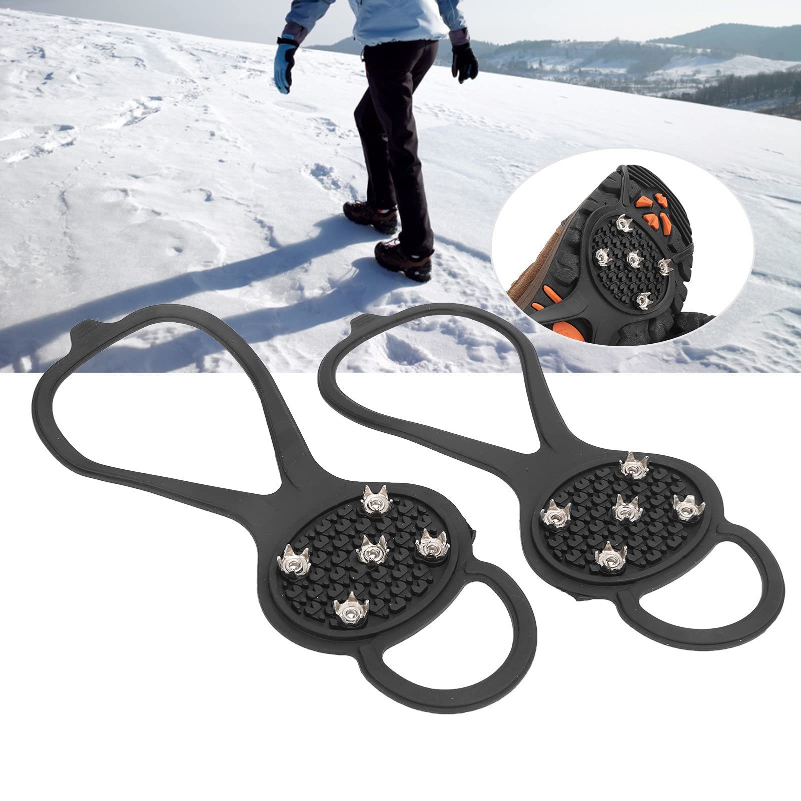 YYV Steigeisen Winter Traktion Stollen Klettern Steigeisen AntiSlips Schuhe Spikes, 1Paar Schneeschuh-Spikes 5 Zähne Steigeisen Bergsteigen
