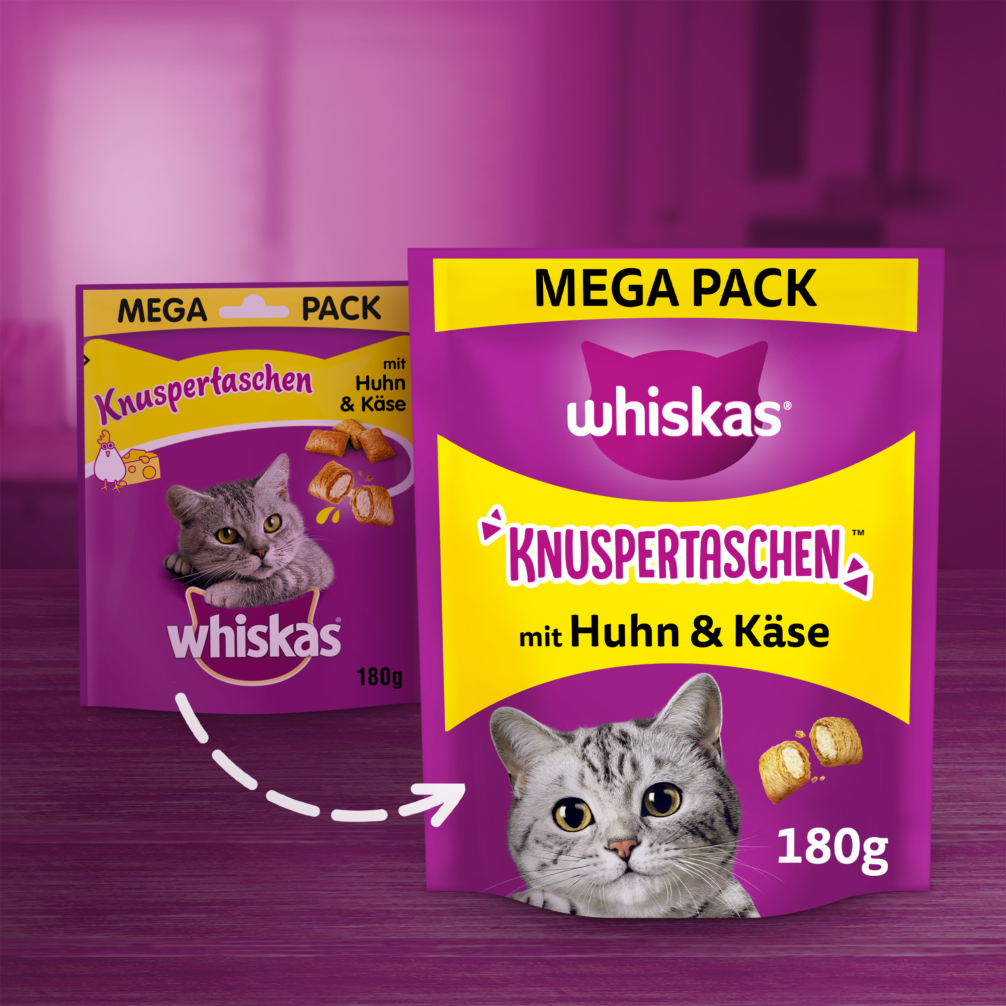 Whiskas Snacks Whiskas Knuspertaschen Mega Pack 180g Huhn & Käse