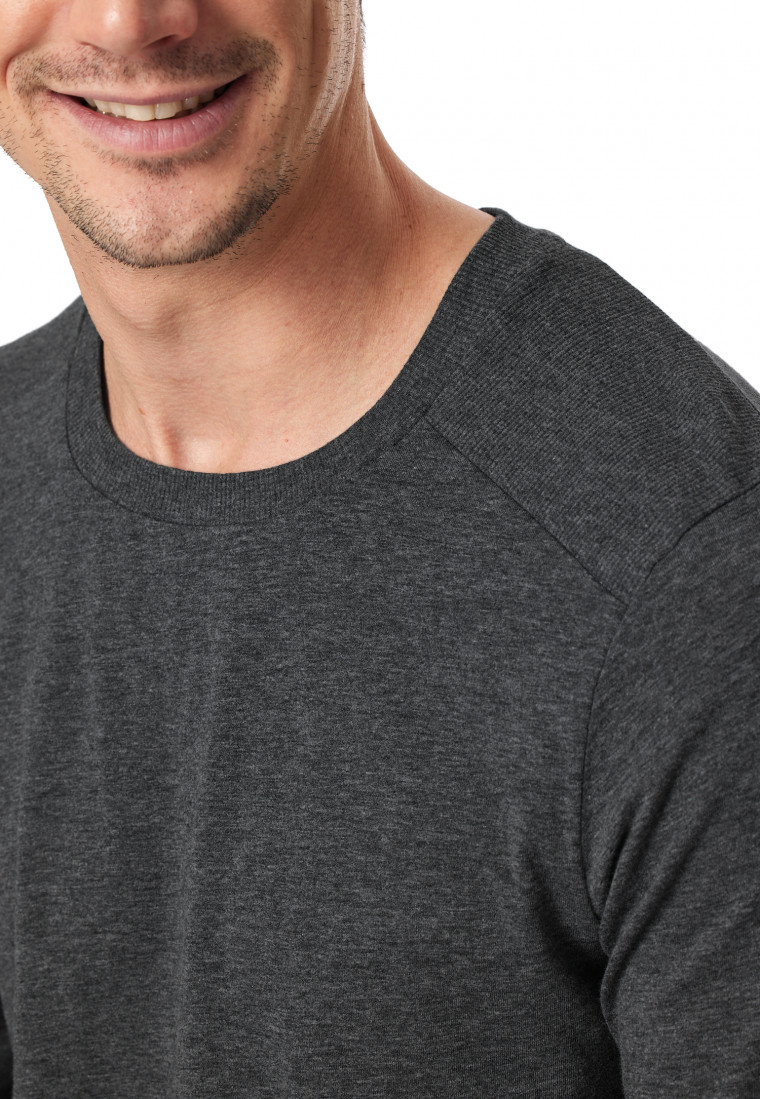 Schlafanzug Doppelripp lang Bündchen dunkelgrau meliert - Modern Nightwear