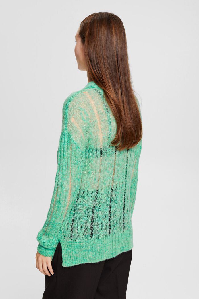 Offener Zopfstrickpullover mit Wolle