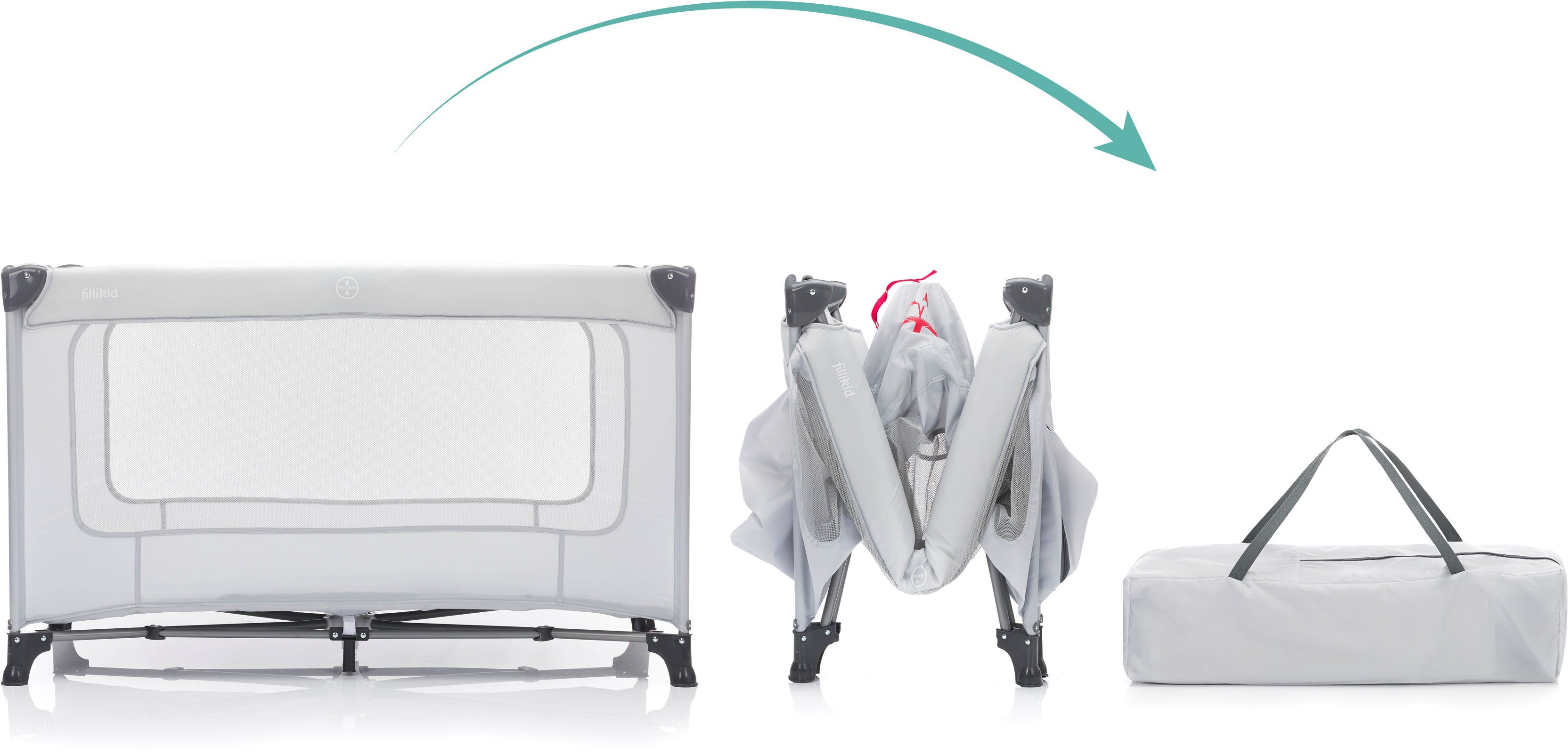 Fillikid Baby-Reisebett Nizza, steingrau, inkl. Transporttasche