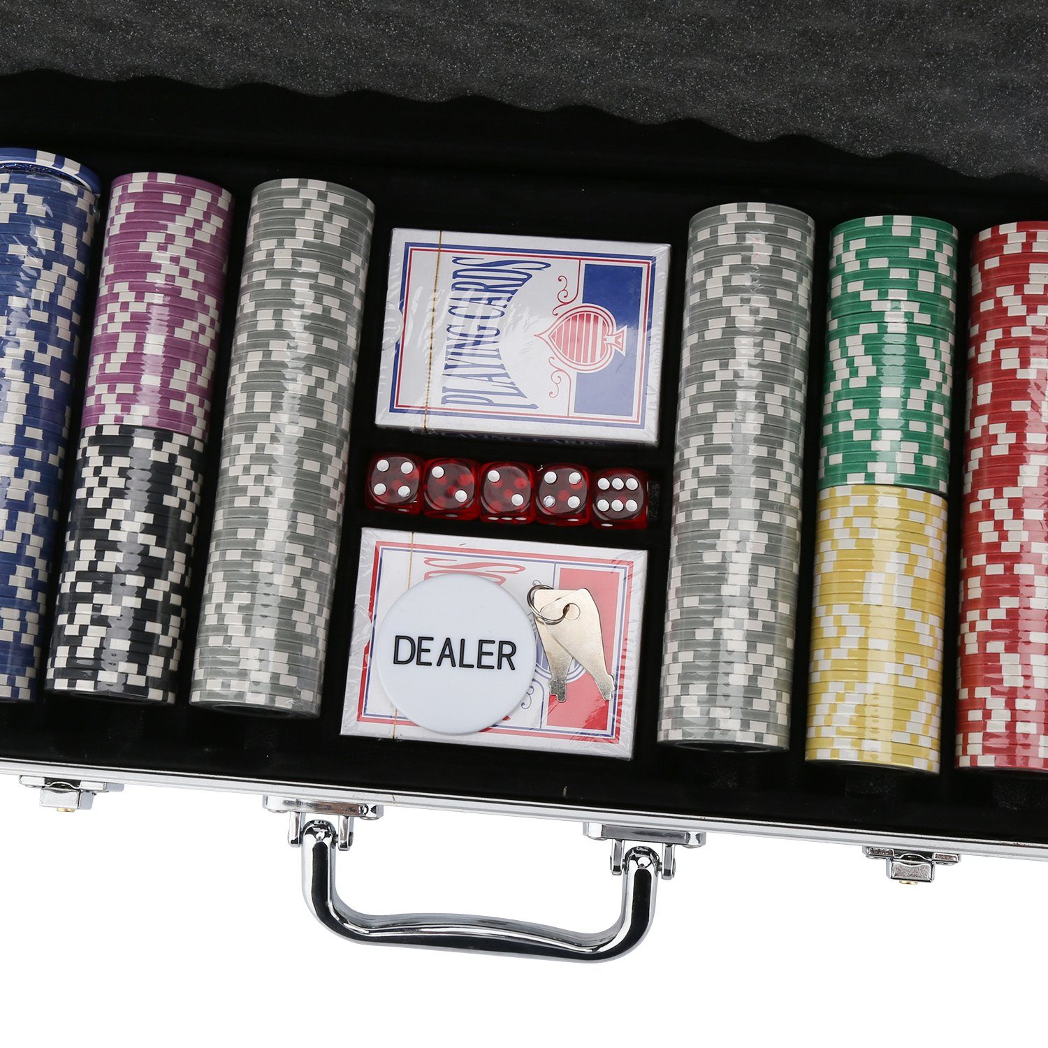 TolleTour Spiel, Pokerkoffer mit Chips Pokerchips Leerkoffer Pokerset 300 Chips Metallbox Pokerkoffer, Minimale Spieleranzahl 2 Spieler