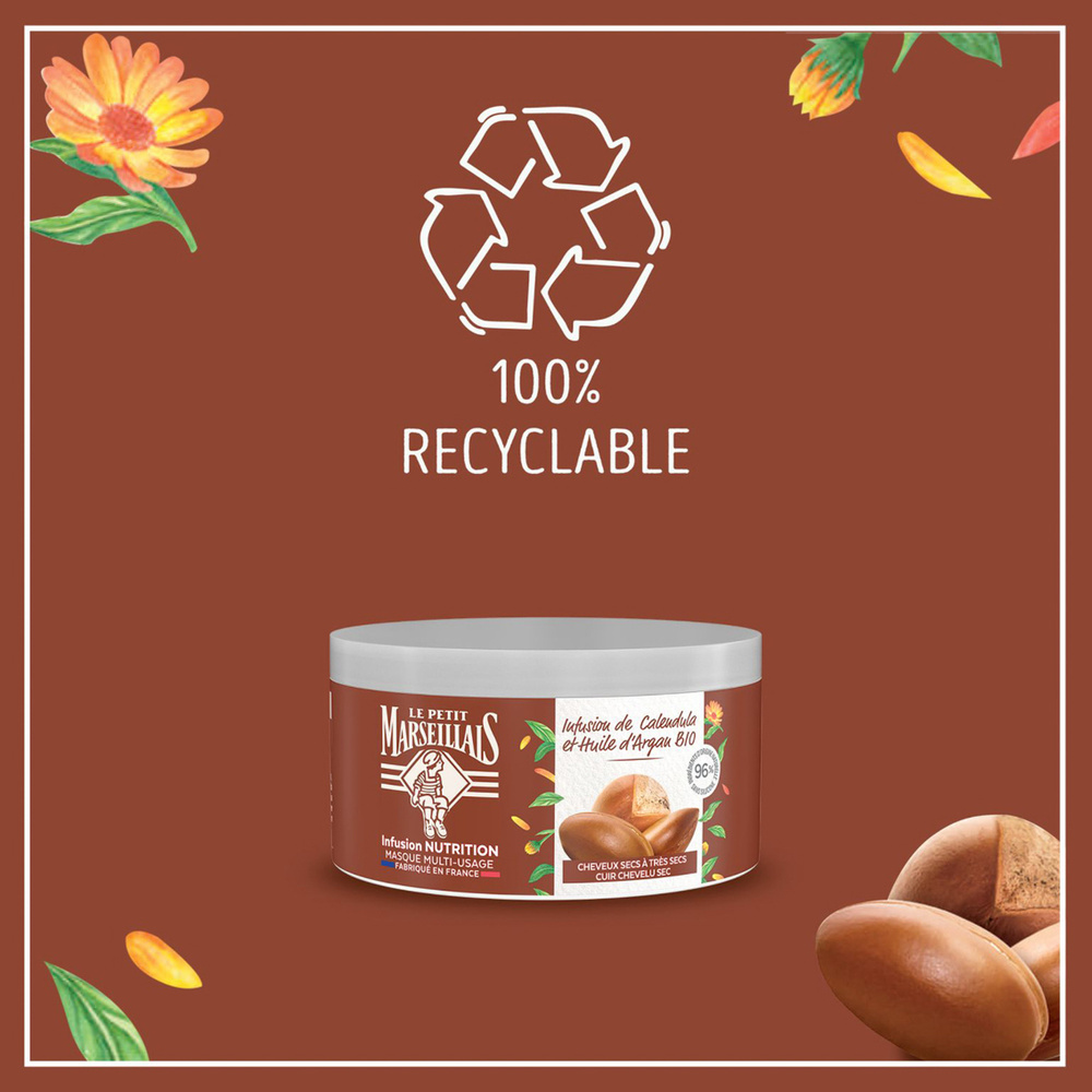 le petit marseillais Masque Nutrition pour Cheveux Secs et Abîmés, Infusion Calendula & Argan 300 ML Masque