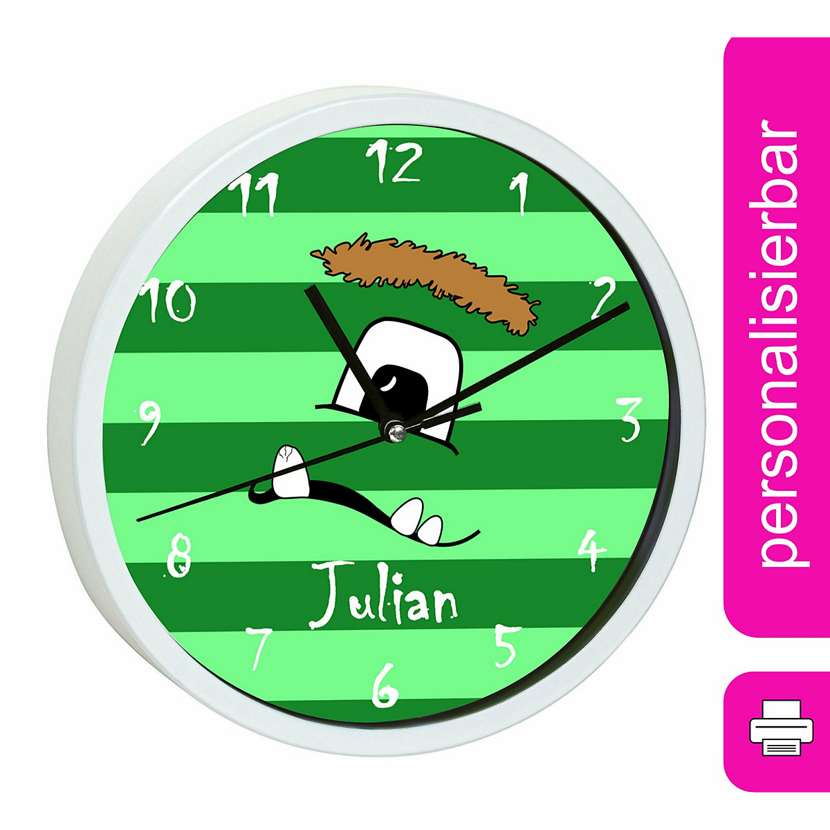 Kinder Wanduhr personalisiert mit Name Monster Streifen grün