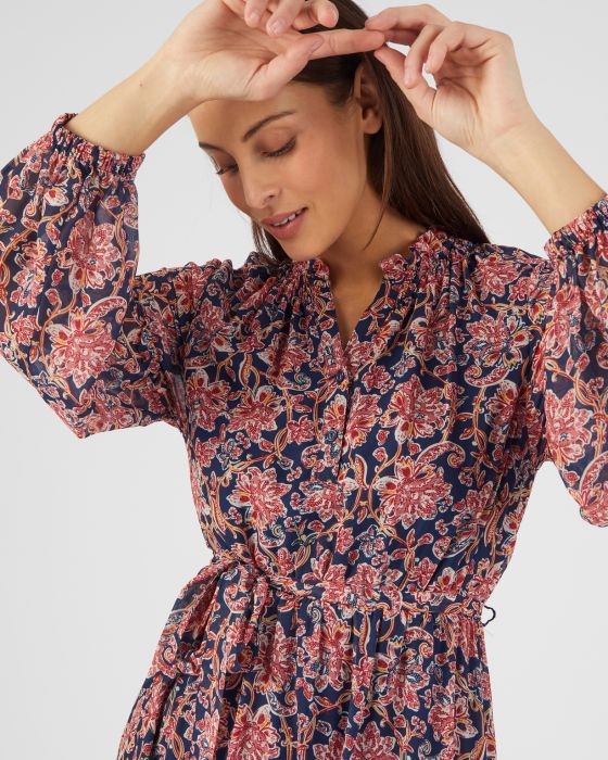 Robe longue à volants, en voile de polyester recyclé