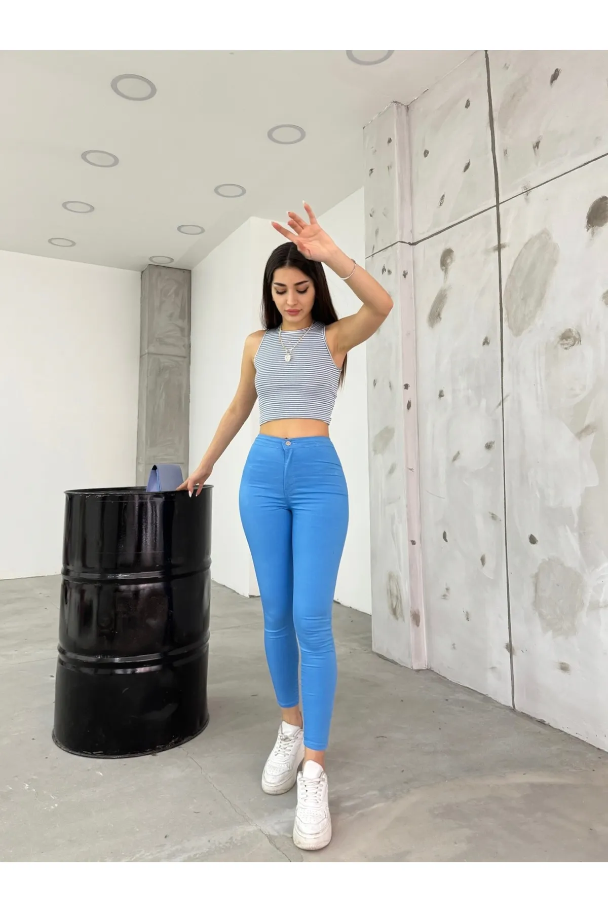BİKELİFEJNS  Blaue Lycra-Leggings-Hose mit hoher Taille für Damen
