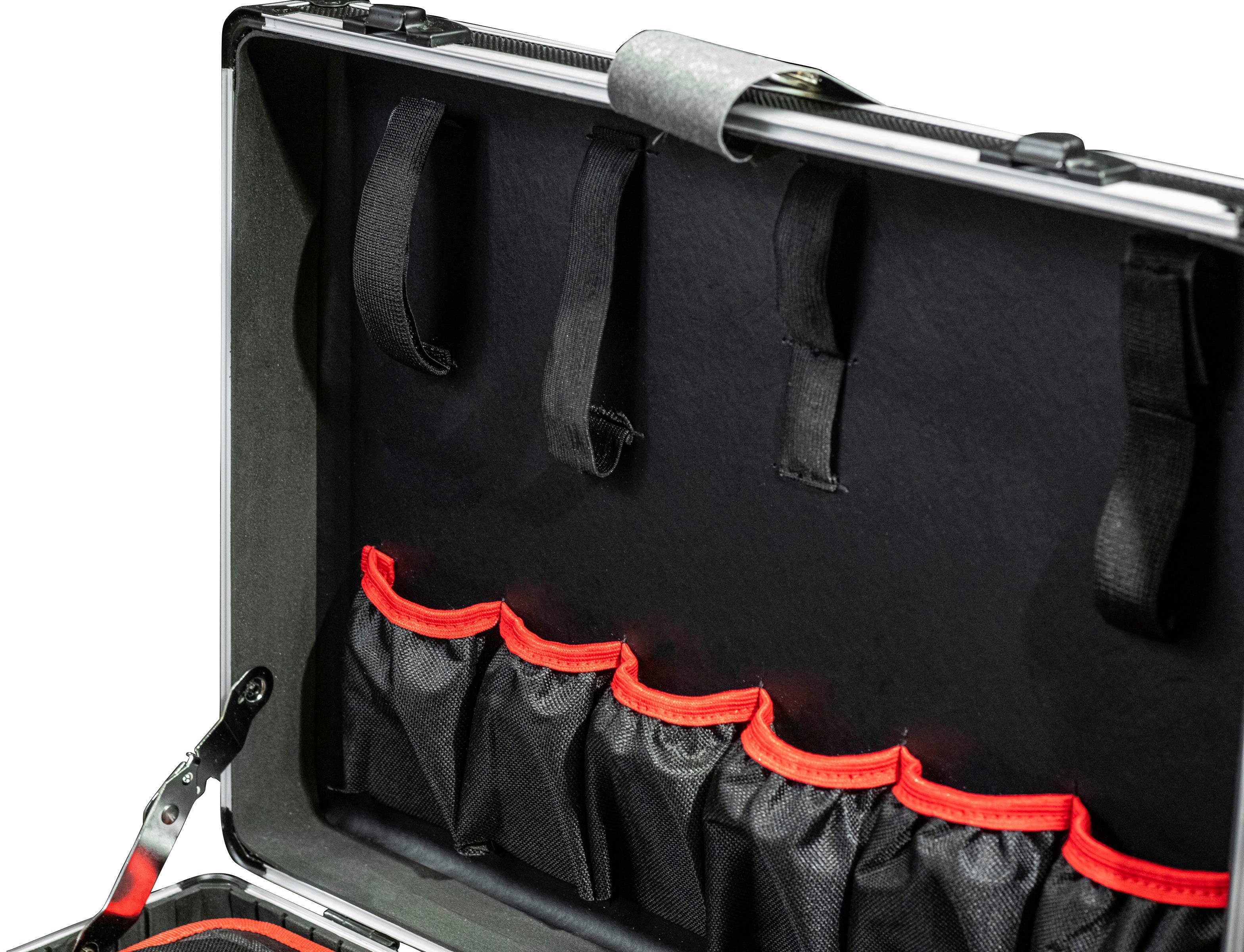 meister Werkzeugtasche Werkzeugkiste leer/ 9095080, 46x35x19 cm, mit Rollen, 15 Werkzeugtaschen, Alu
