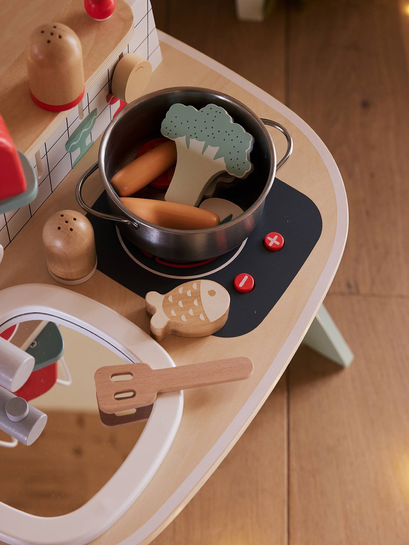 Vertbaudet Kinder Activity-Tisch mit Spielküche, Holz FSC - natur