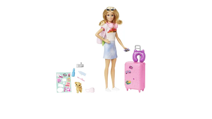 Barbie Reise-Puppe (blond), Anziehpuppe mit Hund & Urlaubs-Zubehör