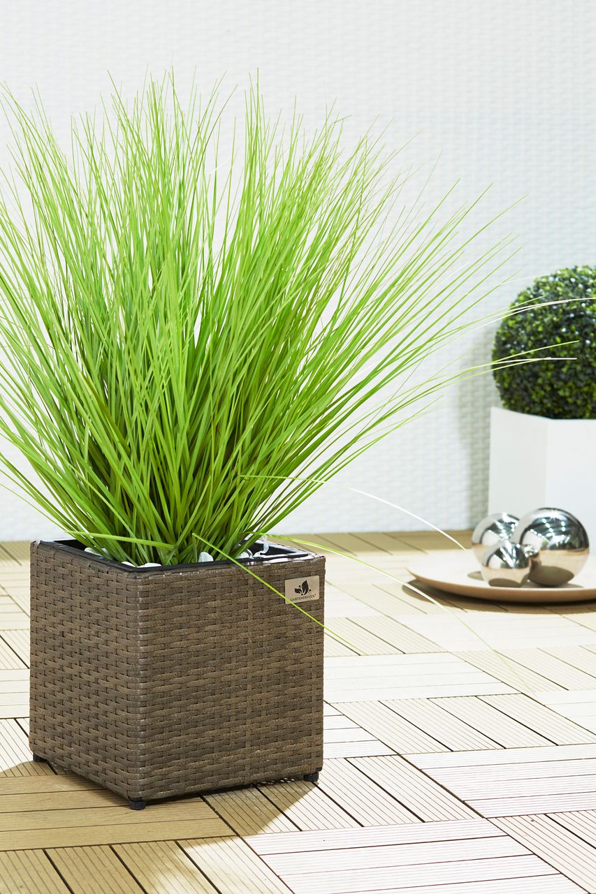 Weles Pflanzkübel Polyrattan 28 x 28 x 28 cm, für Innen und Außen, Kunststoffeinsatz, cappuccino
