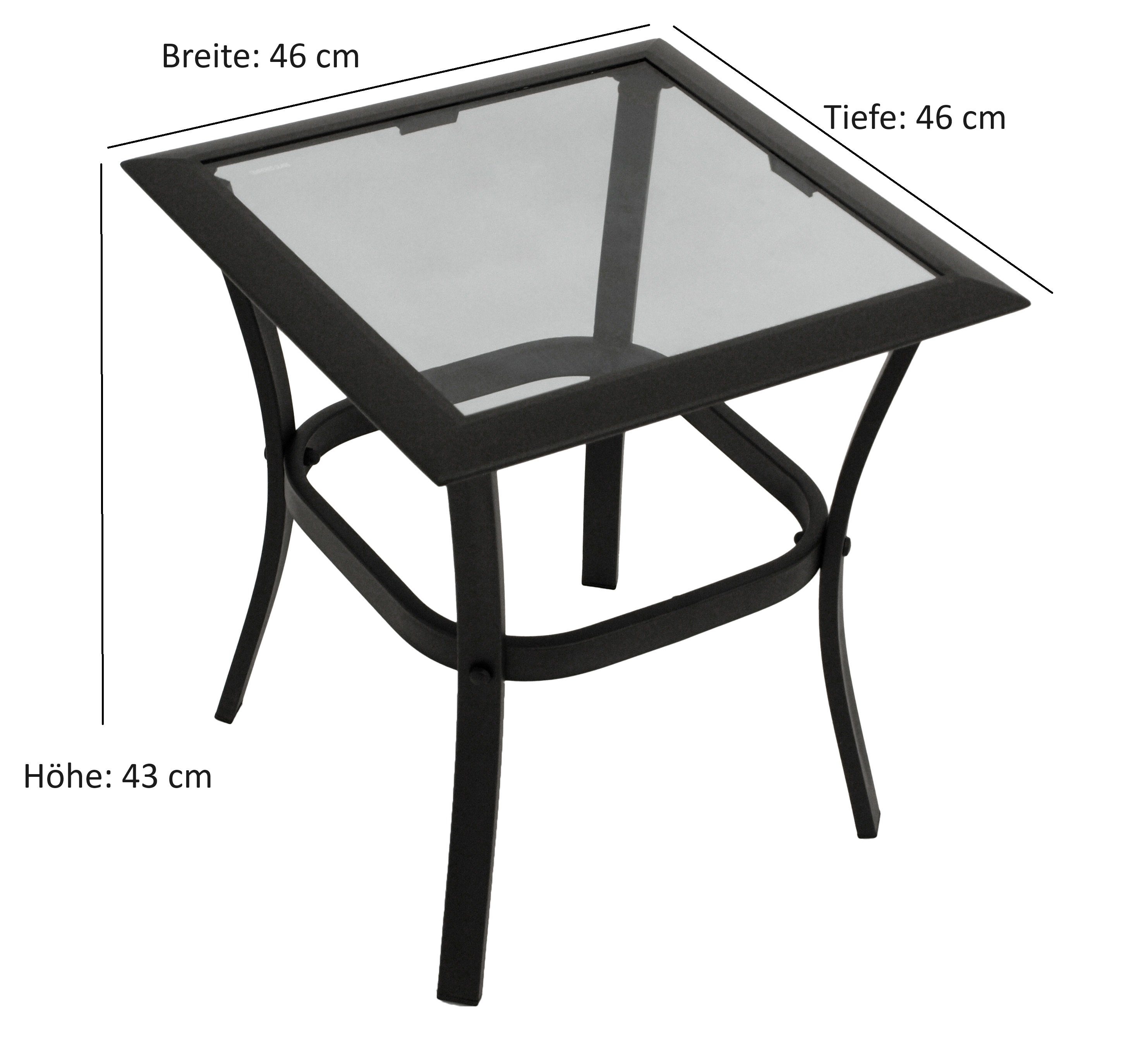 DEGAMO Beistelltisch ZAGREB, 46x46cm, Stahl schwarz + Glas, Indoor + Outdoor