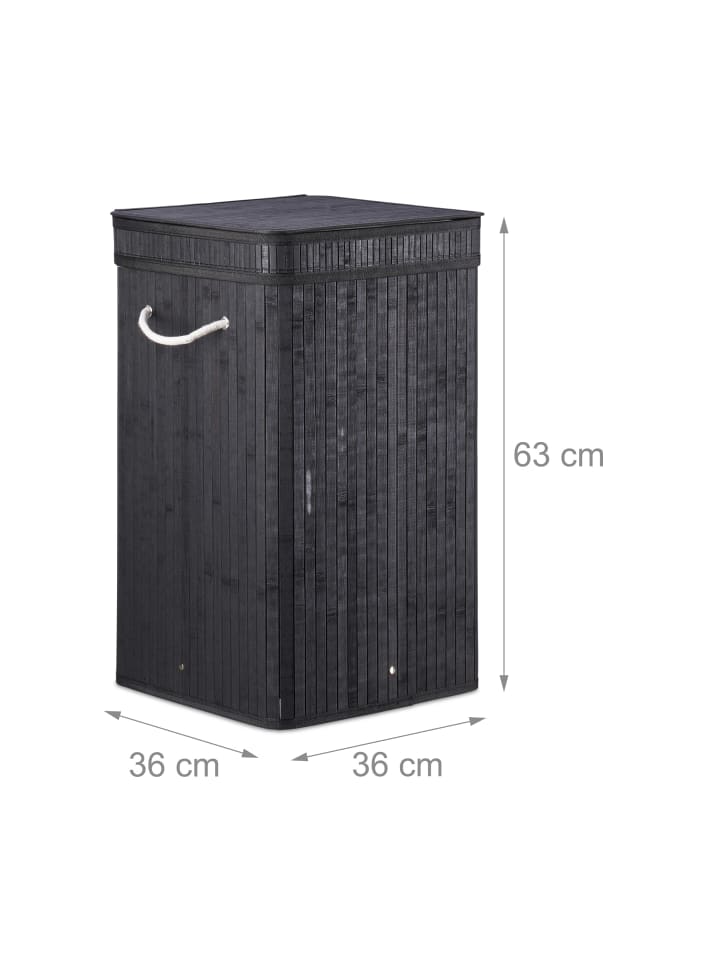 relaxdays Wäschekorb in Schwarz - (B)36 x (H)63 x (T)36 cm günstig kaufen onesize