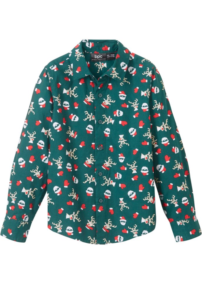 Jungen Langarmhemd mit Weihnachtsmotiv, Slim Fit