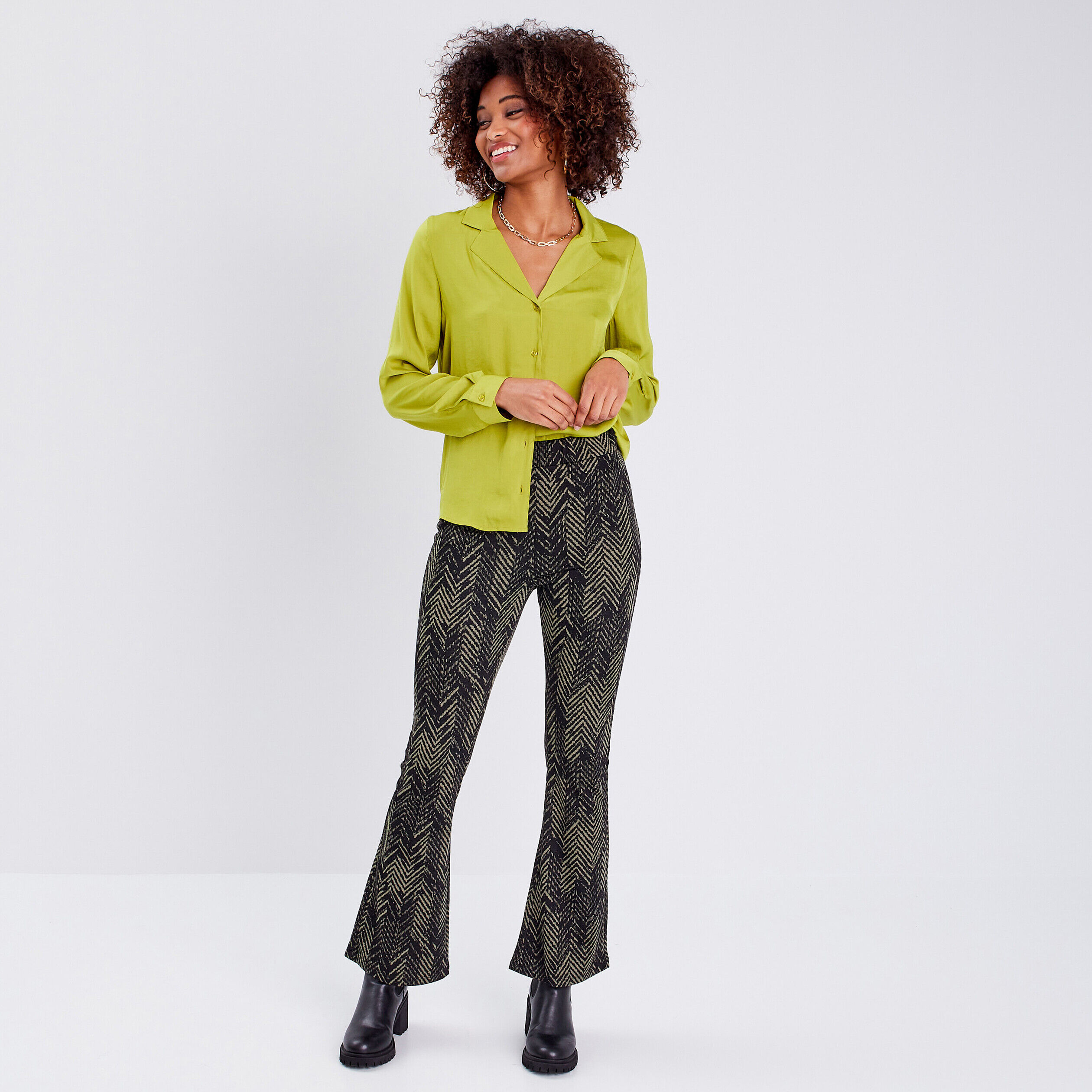 Pantalon bootcut taille haute noir femme | Cache Cache