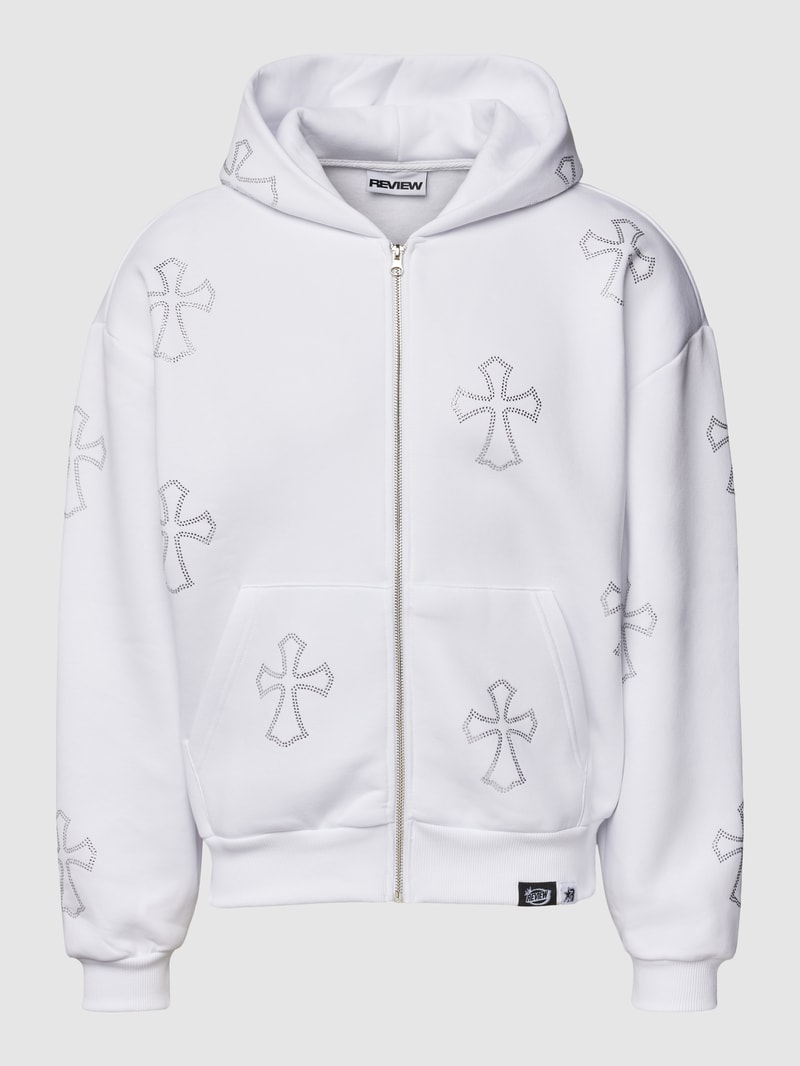 Sweatjacke mit Label-Detail in weiß