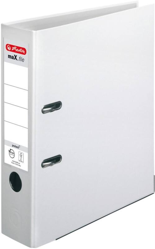 herlitz maX.file protect Ordner DIN A4 80 mm Weiß 2 Ringe 5480710 Pappkarton, PP (Polypropylen) Texturiert Hochformat