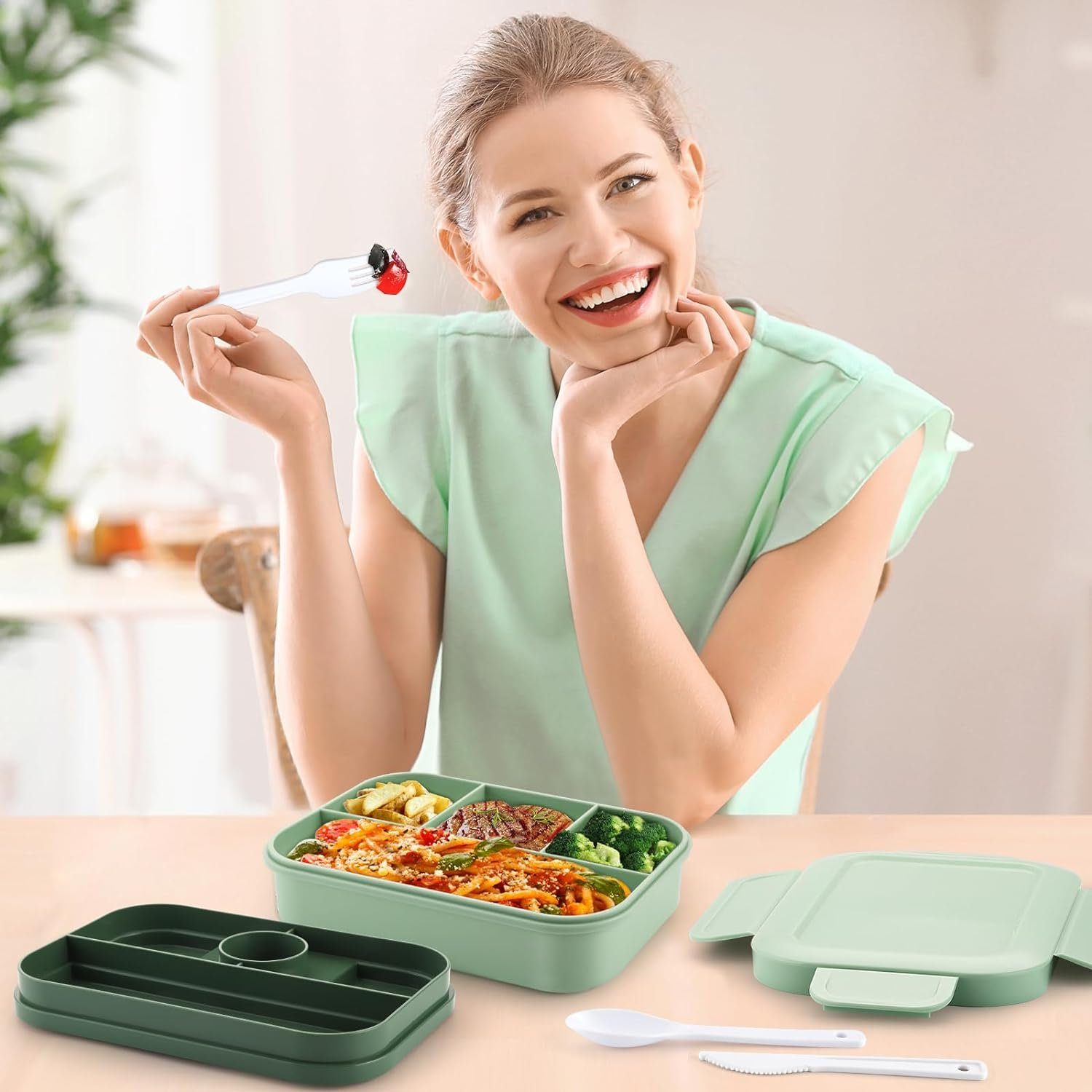 megadot Lunchbox Lunchbox für Erwachsene,2000ml Brotdose mit Fächern, Auslaufsicher Essensbox mit Besteck, Vesperbox, Brotzeitbox Brotbox