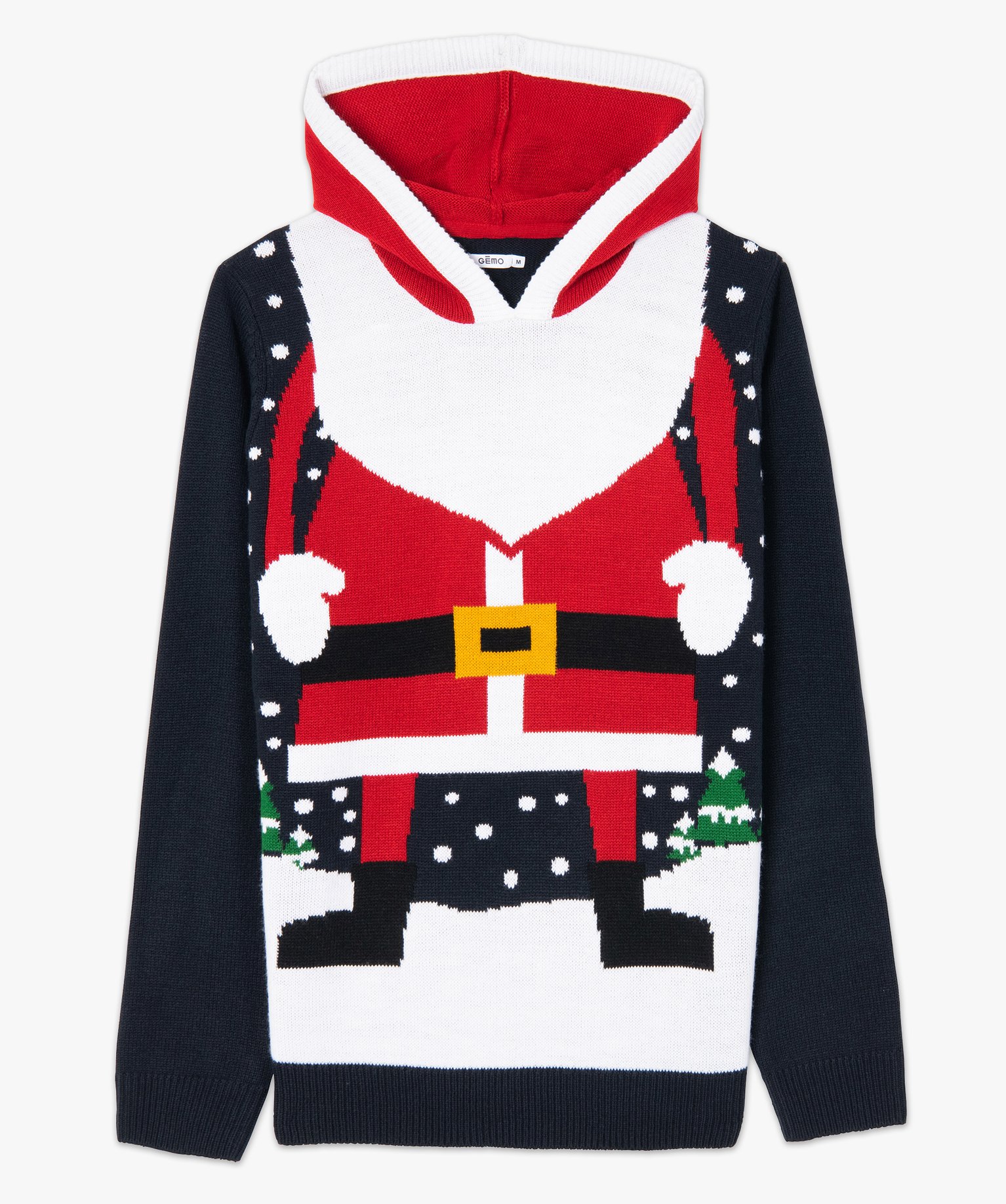 Pull de Nol homme à capuche avec Père Nol bleu | GEMO