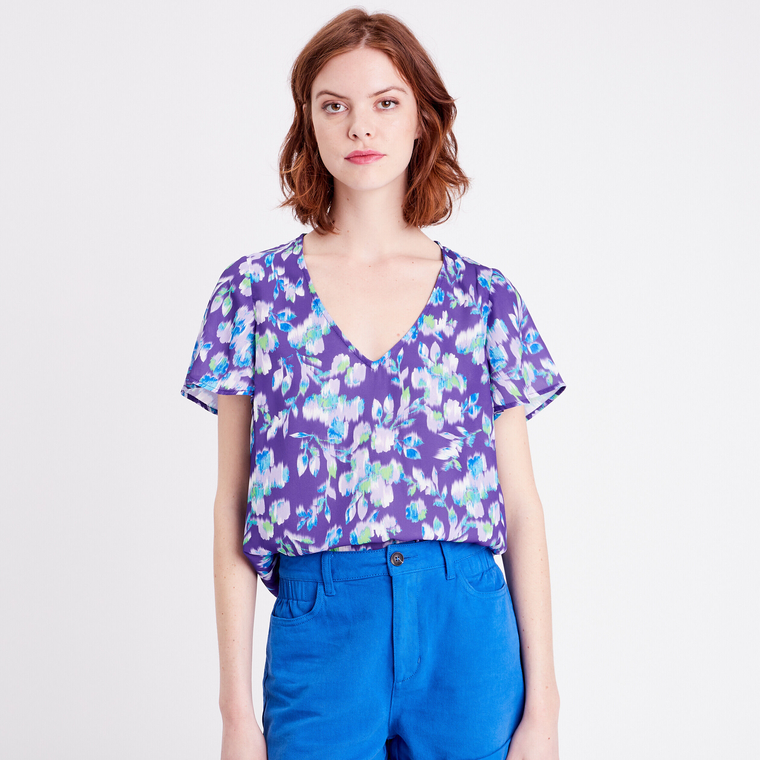 Blouse manches courtes imprimé violet femme | Cache Cache