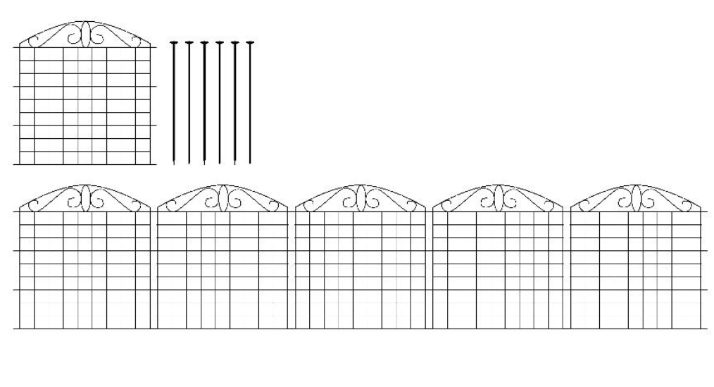 Powertec Garden Metall Gartenzaun mit Pulverbeschichtung C02,Anthrazit, 775*640 mm,11-tlg.Set,2erSet