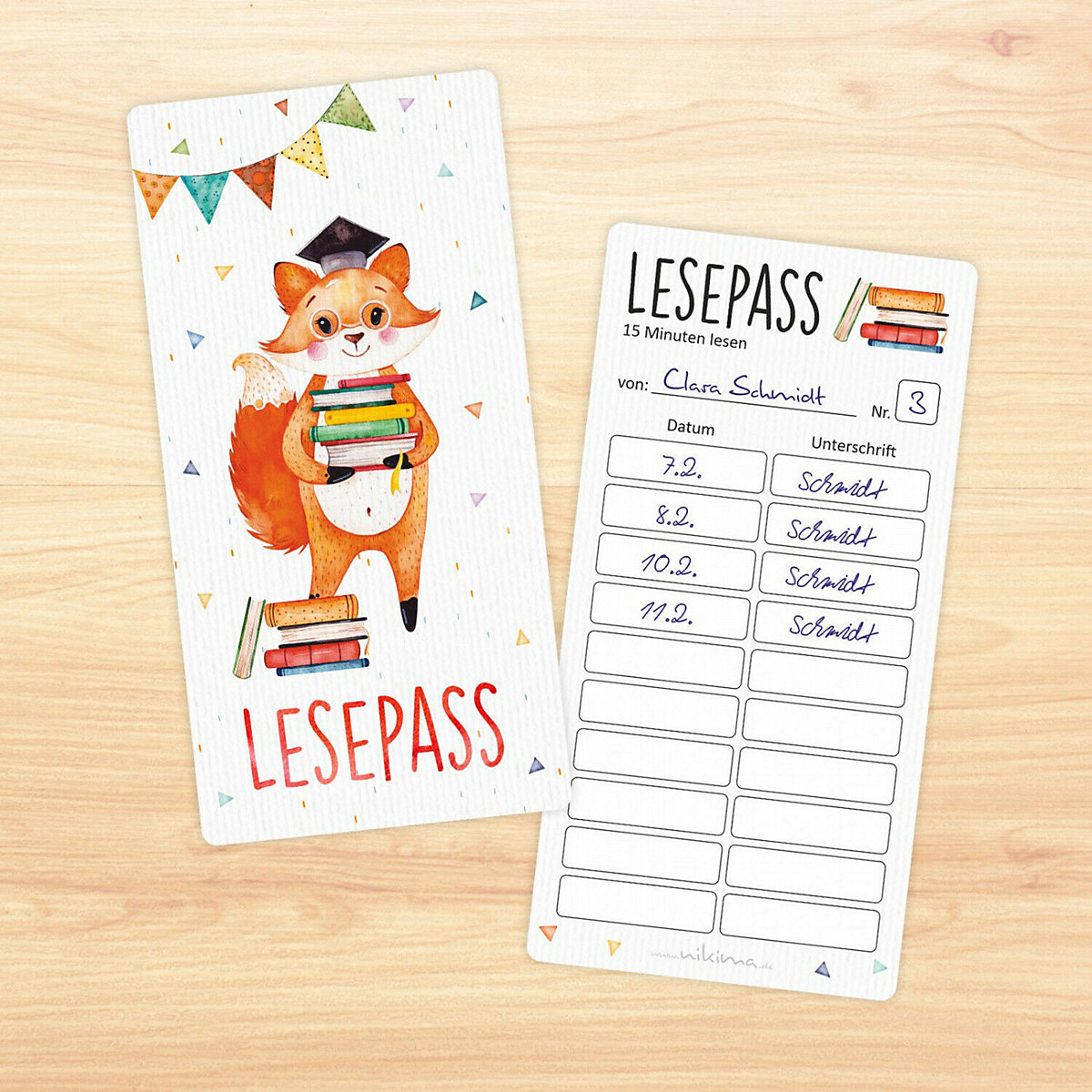Lesepass Schlaufuchs Lesezeichen zum lesen üben Grundschule 10-100 Stück Lesezeichen
