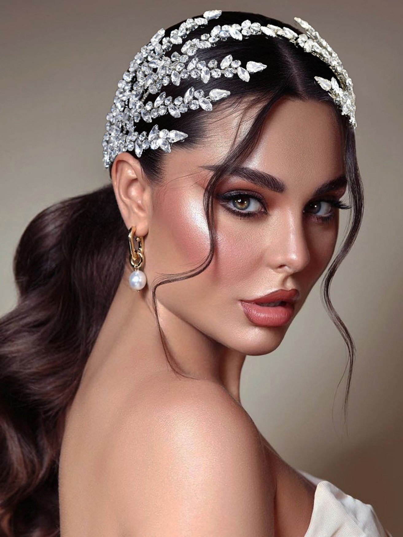 HOHEA H Haarband Haarschmuck aus Kristall-Haarranken, Blumen und Blättern, 1-tlg., Silberne Haaraccessoires sind elegante Haaraccessoires für Frauen, Kristall-Stirnband, Hochzeits-Haarschmuck, Braut-Haarschmuck