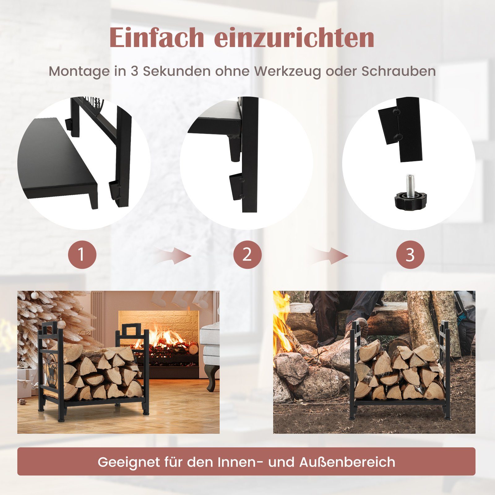 COSTWAY Kaminholzregal Brennholzregal, aus Metall, mit Griffen