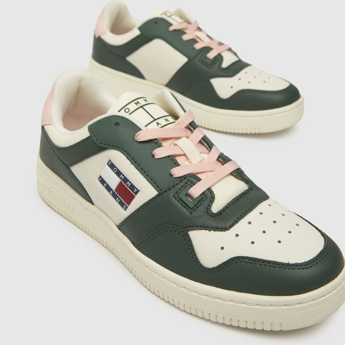 Tommy Jeans – Gröna retro basketskor i läder