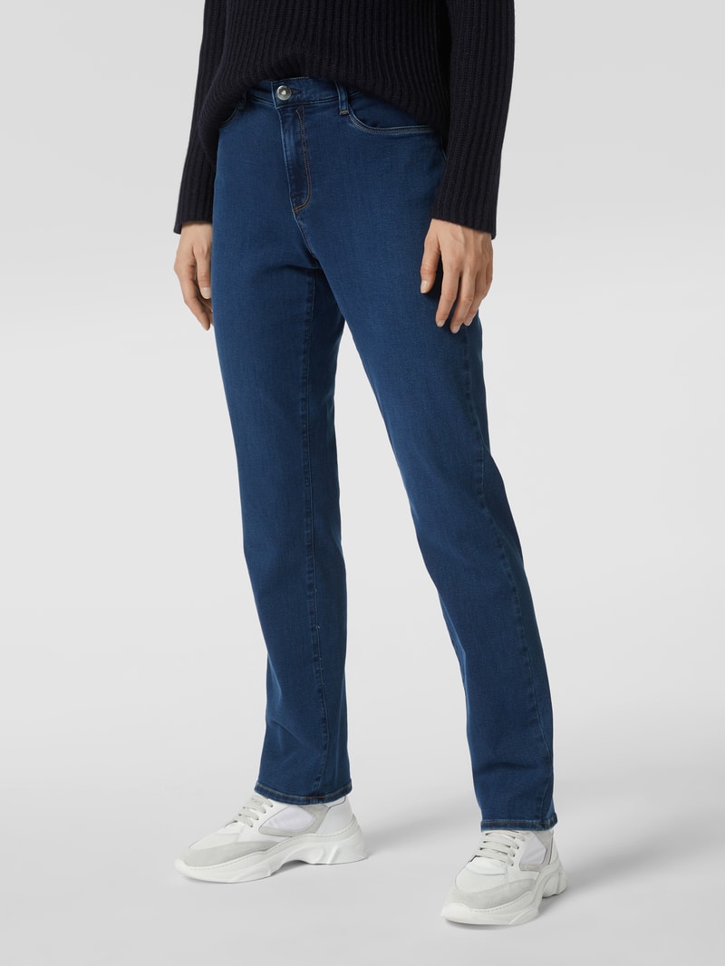 Jeans mit Label-Patch aus Leder Modell 'Carola' in blau
