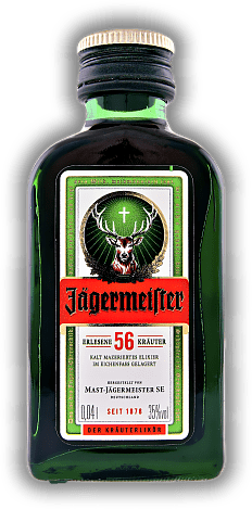 Jägermeister 0,04 Liter Jägermeister 0,04 Liter Ein in vielen Ländern der Erde beliebter Kräuterlikör mit einzigartigem und unverkennbarem Geschmack. 0,04	 Liter - Vol 35%