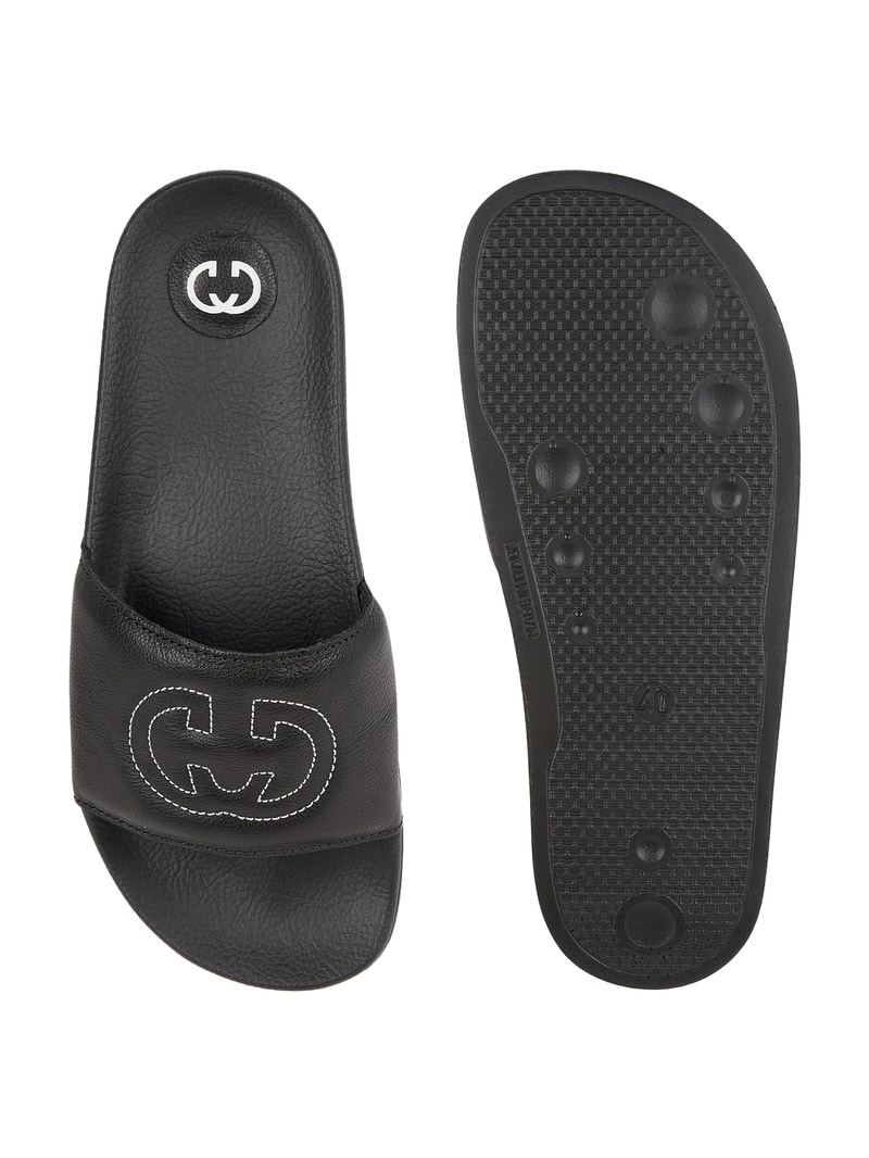 Slides aus Leder Modell 'Gerrylette' in schwarz
