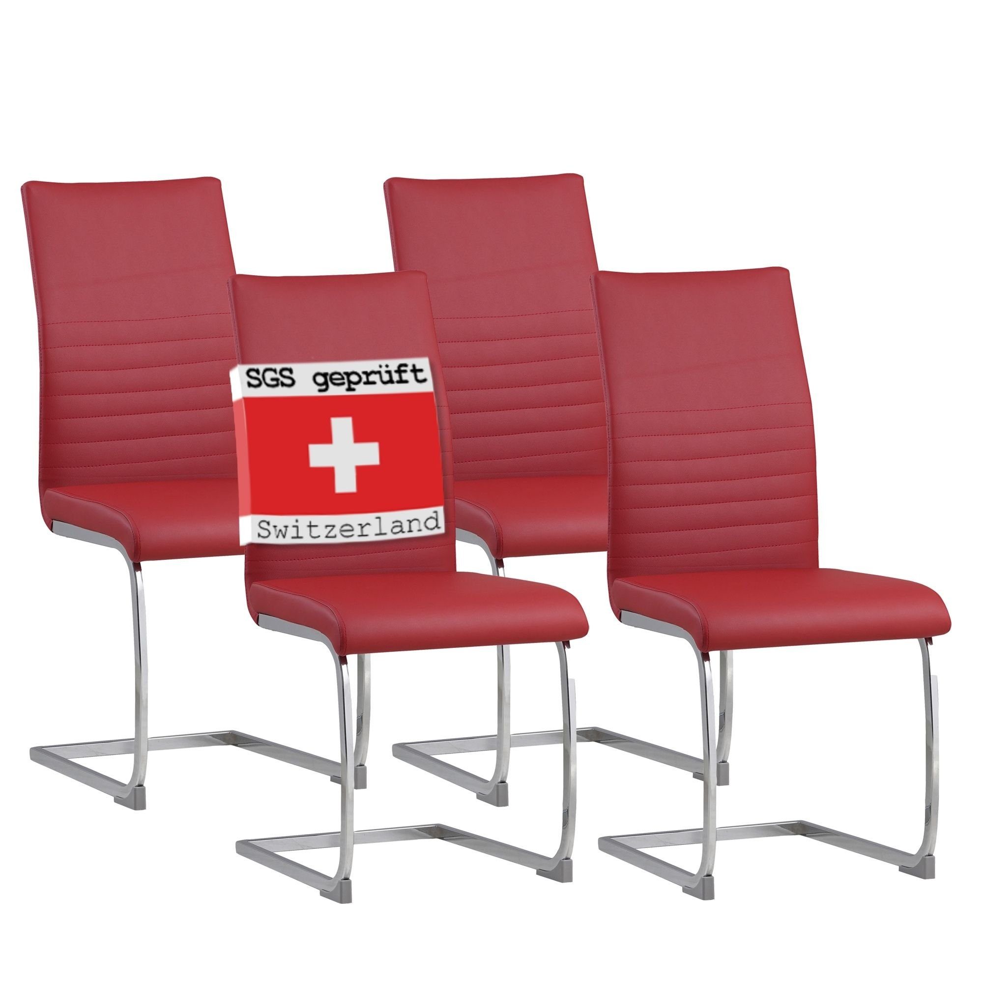 Albatros International Freischwinger Albatros Esszimmerestuhl Küchenstuhl BURANO, Kunstleder Bezug (4er Set, Grau), Esszimmerstuhl Schwingstuhl mit modernem Design, dicke Polsterung