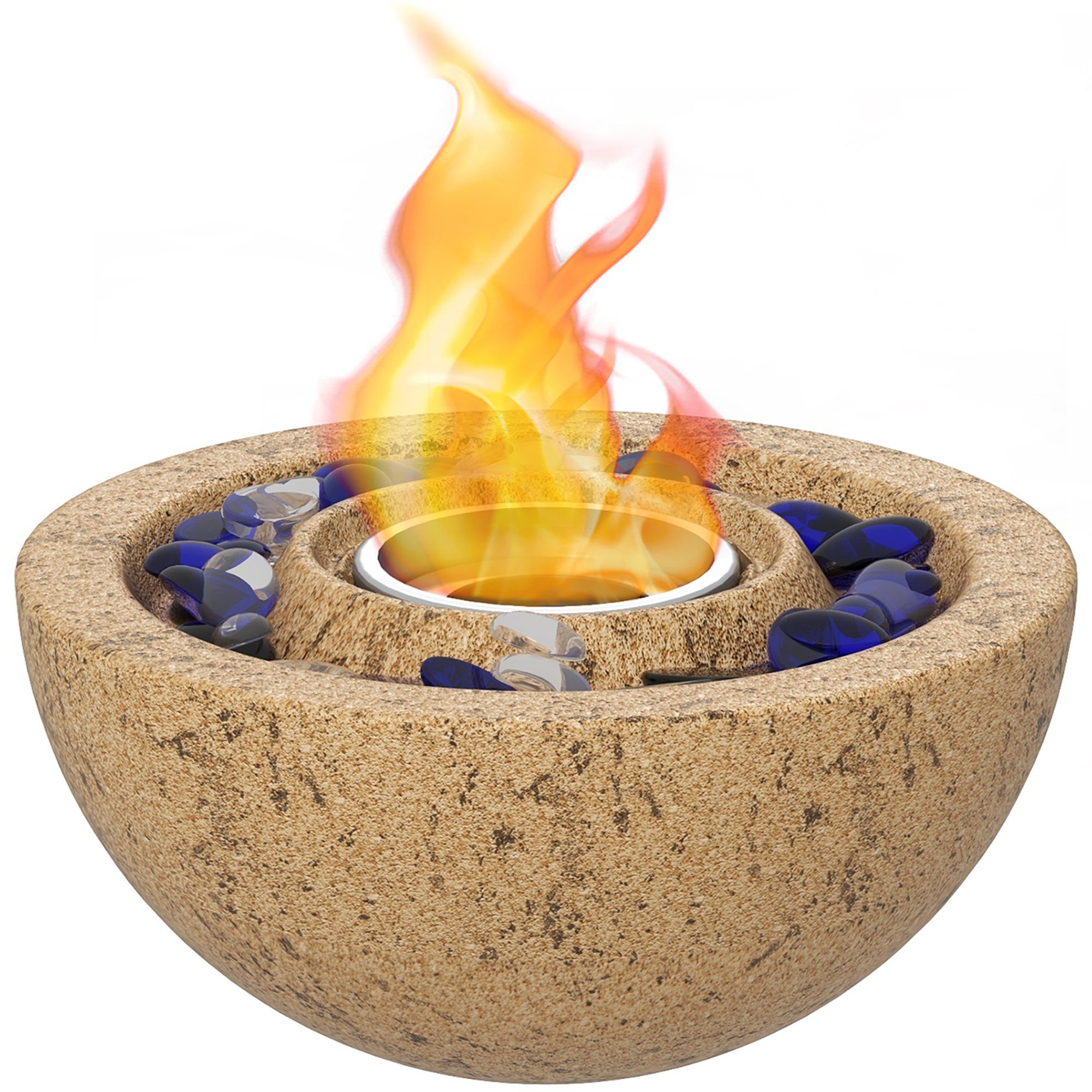 HOMCOM Echtfeuer-Dekokamin 0,4L Tischfeuer mit Feuerdeckel, Ethanol-Feuerschale mit Steinoptik (Ethanol Kamin, 1-St., Tischkamin), für bis 10 m² Wirkungsbereich, Gelb