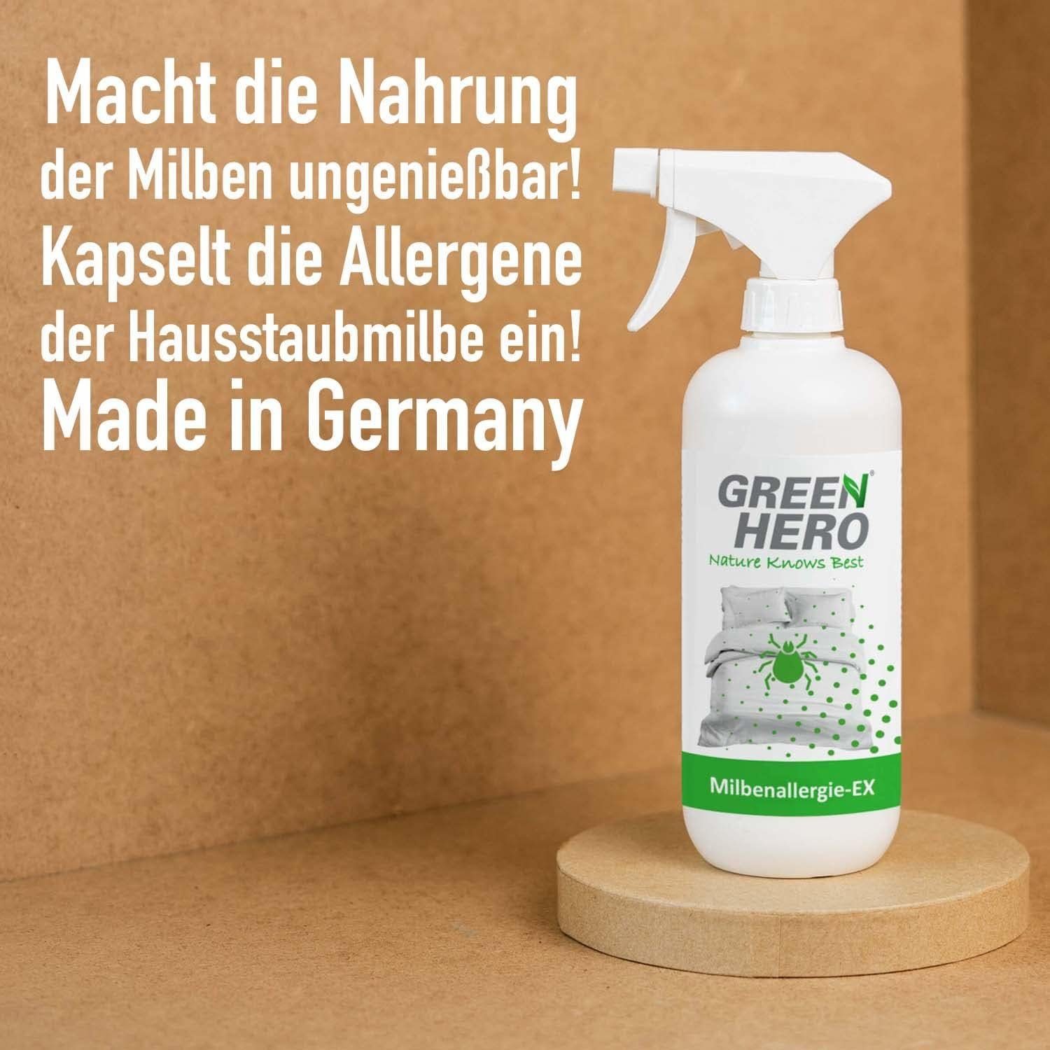 GreenHero Milbenallergie-EX, Bettwäsche Milbenspray für Matratzen / Bettwäsche Hygienespray (Zur Unterstützung der Gesundheit bei Hausstaubmilben Allergien)