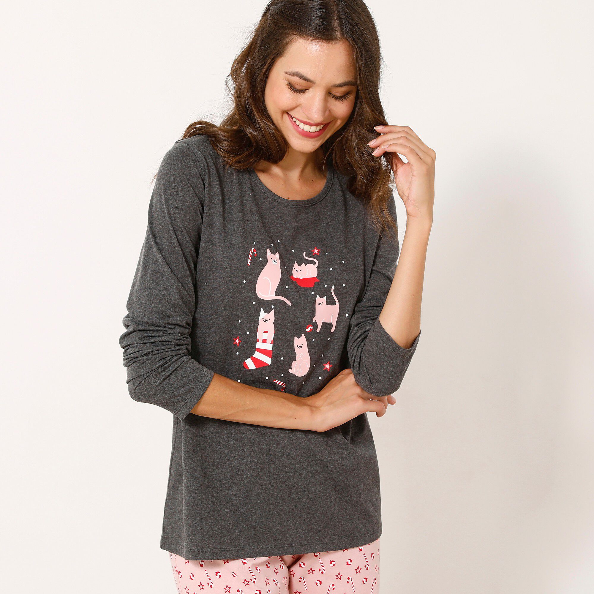 Pyjama pantalon imprimé chat
