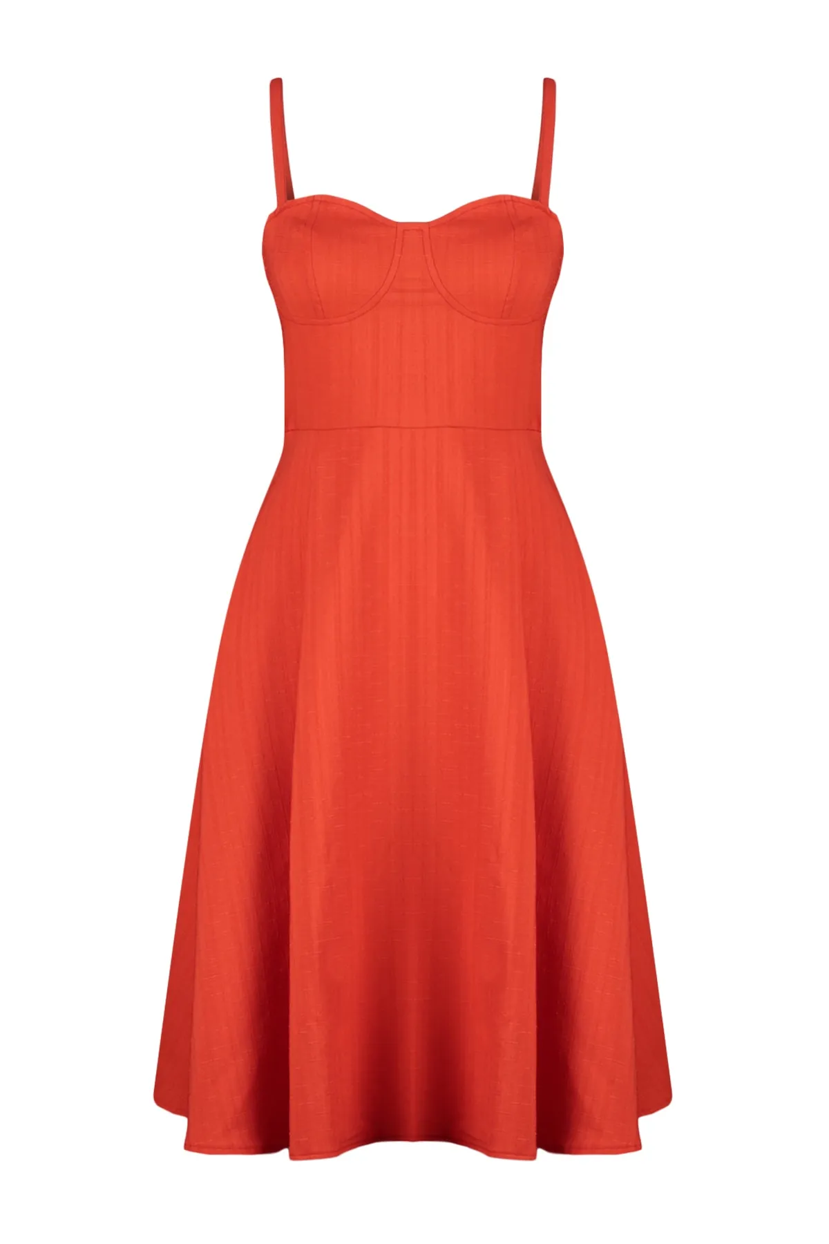 Trendyol Collection  Rotes, mintgrünes, Taillenöffnungs-Midikleid aus gewebter Baumwolle mit Muster in gewebter Leinenoptik TWOSS23EL00378