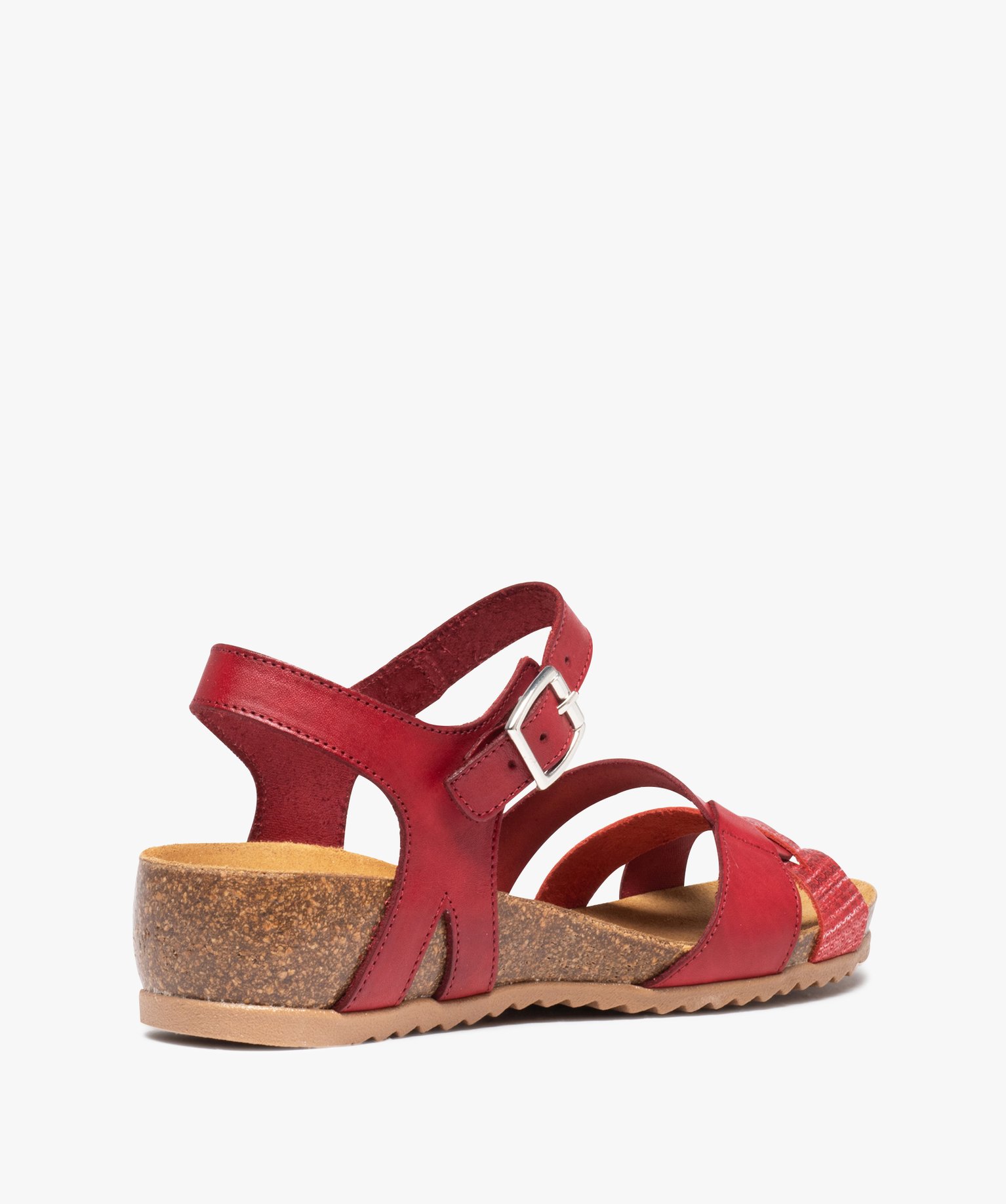 Sandales femme unies et compensées à bride fantaisie en cuir rouge | GEMO