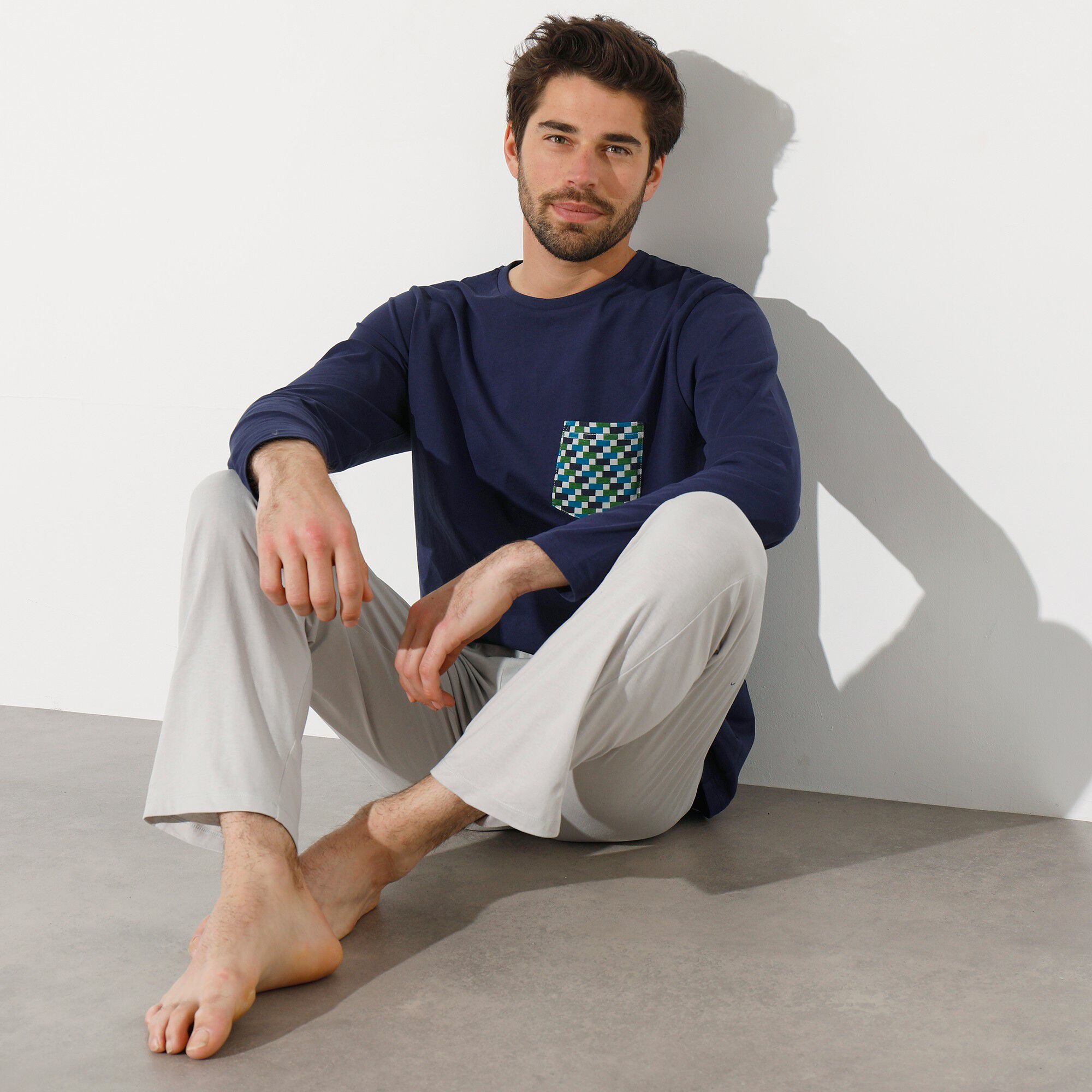 Tee-shirt pyjama manches longues marine