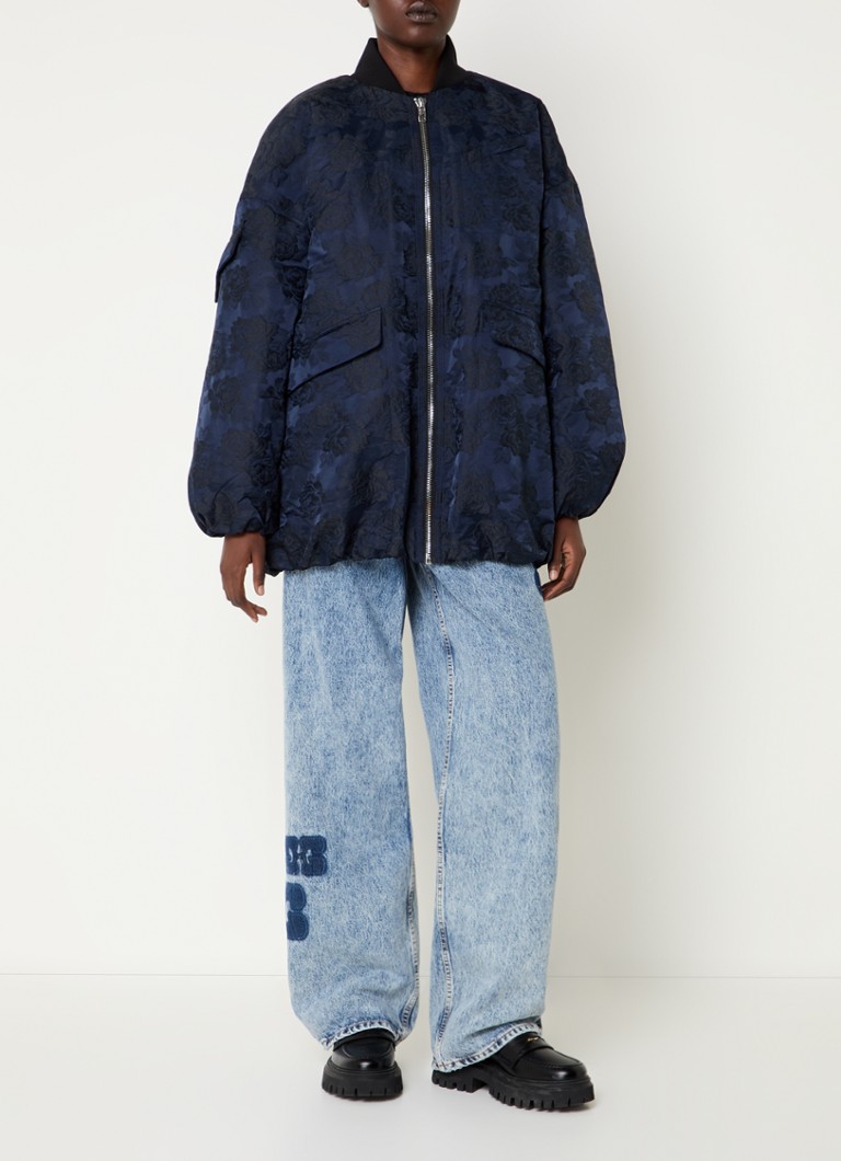 Giacca da aviatore Ganni con inserti jacquard e tasche con patta.