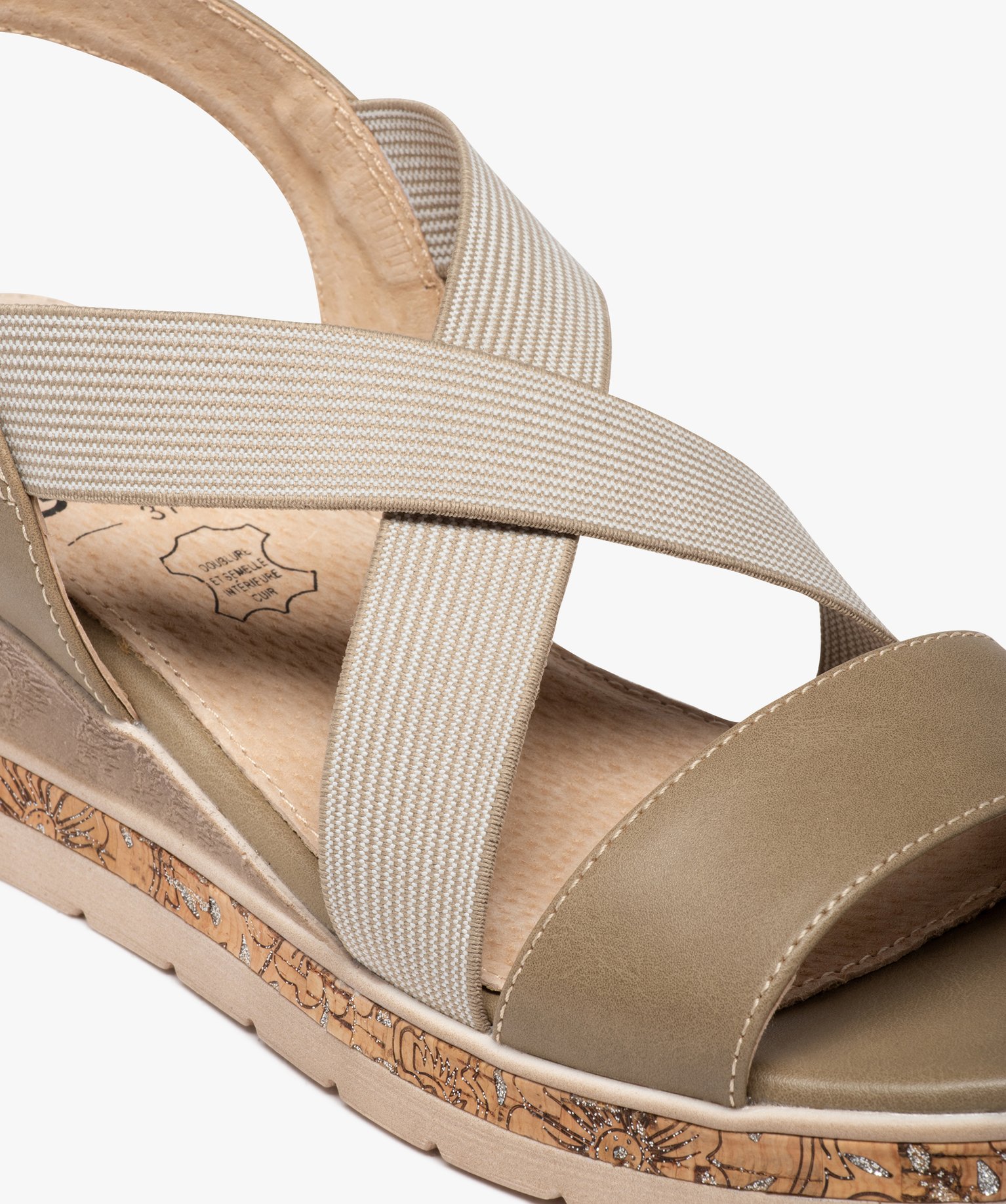 Sandales confort femme compensées à brides élastiquées taupe | GEMO