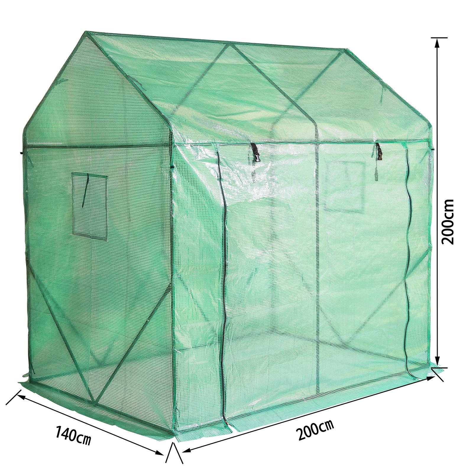 Yorbay Foliengewächshaus 200 x 140 x 200cm (LxBxH), Foliengewächshaus mit Folie Fernster für Garten zur Aufzucht,spitzdach